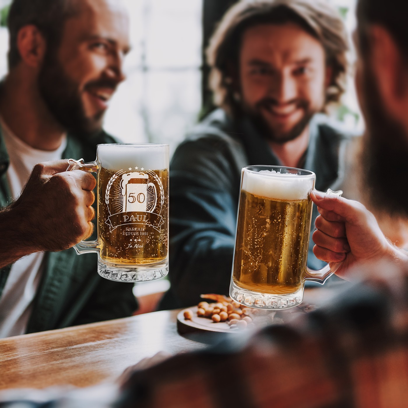 Vaso de cerveza personalizado Murrano para el cumpleaños número 50 de su esposo