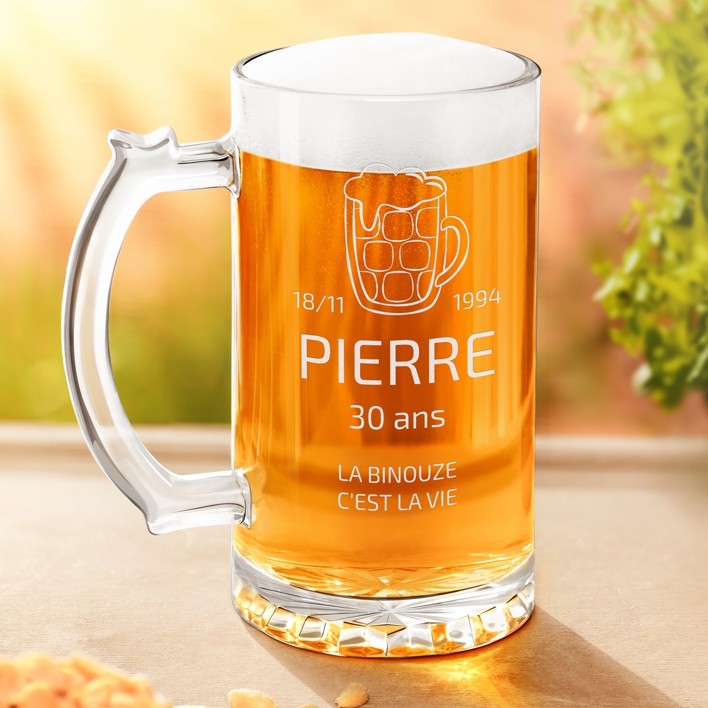 Vaso de cerveza personalizado Murrano para un cumpleaños número 30