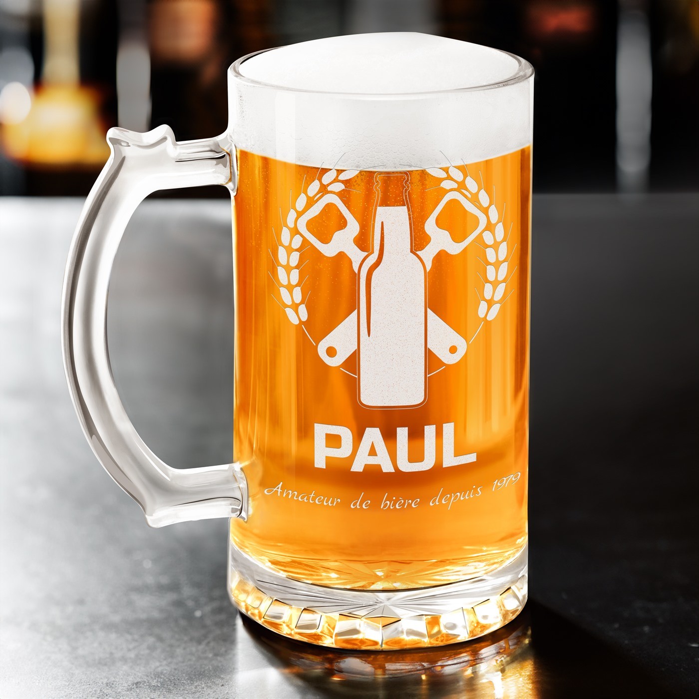 Vaso de cerveza personalizado Murrano para el cumpleaños de su hermano