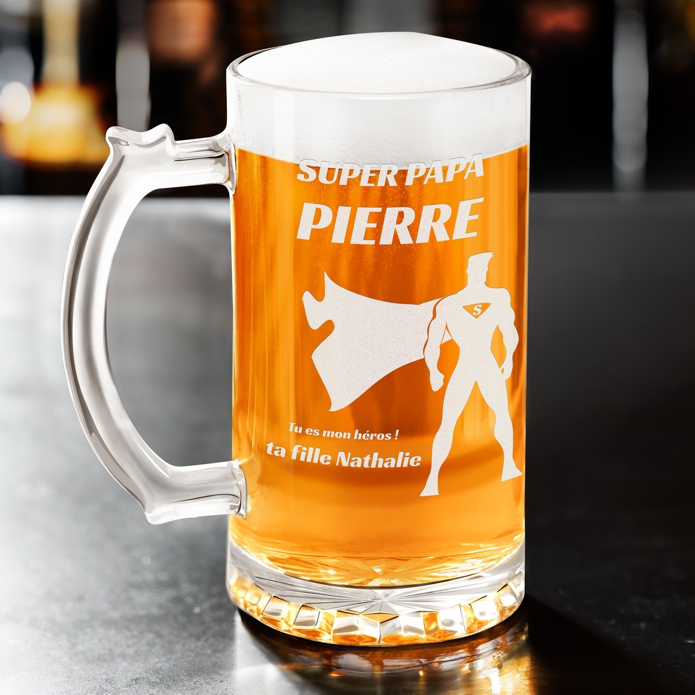 Vaso de cerveza personalizado Murrano para el Día del Padre