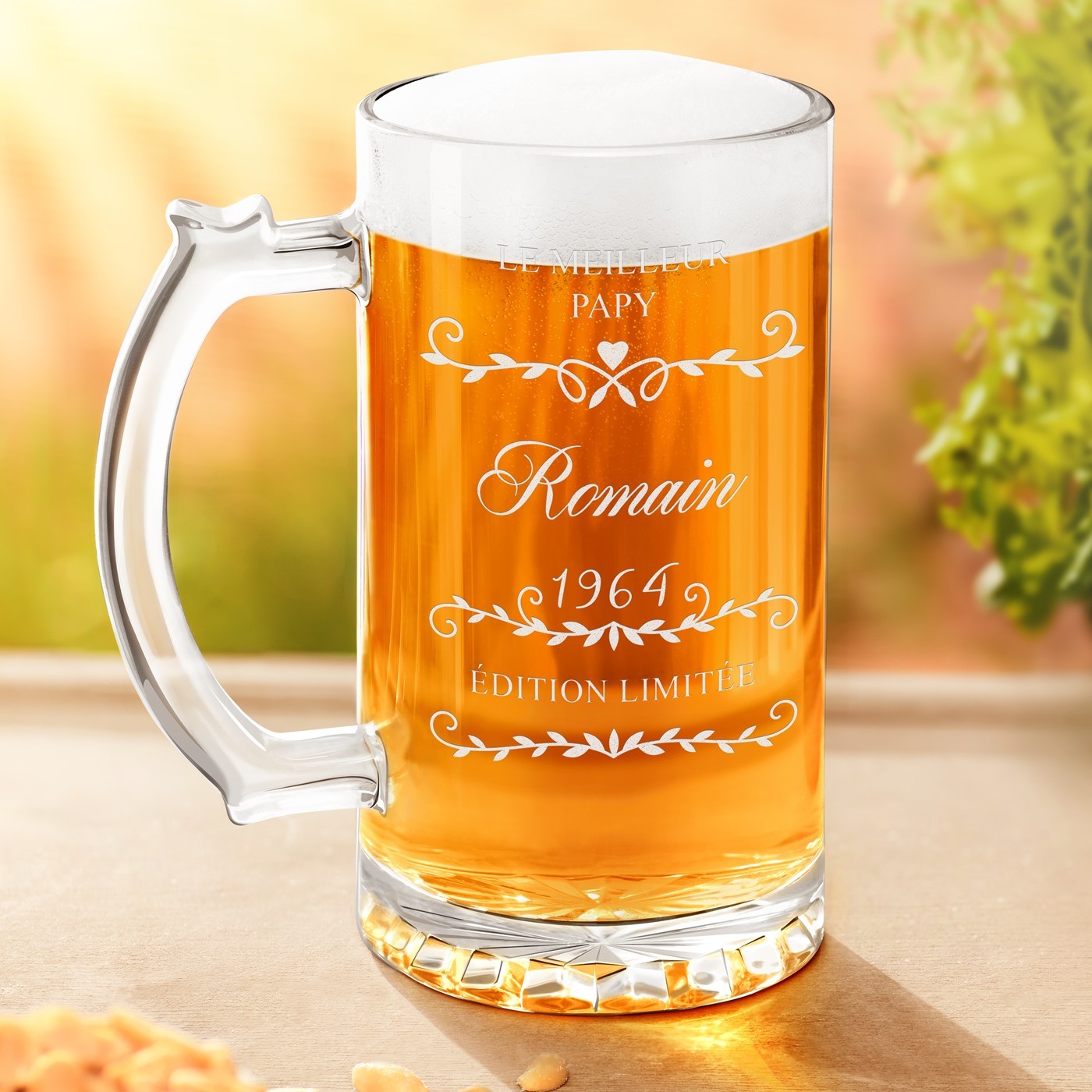 Vaso de cerveza personalizado Murrano para el cumpleaños de abuelo
