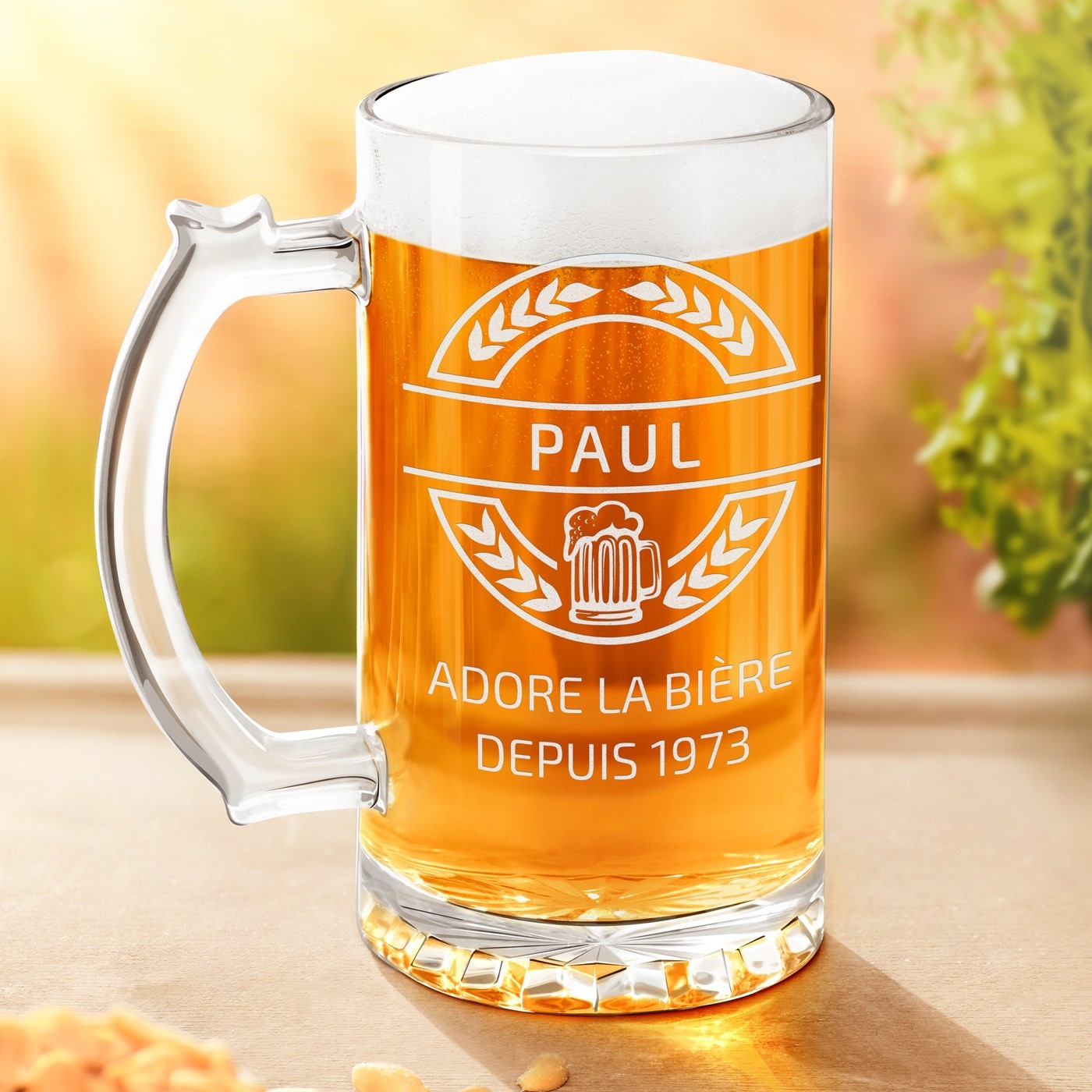 Vaso de cerveza personalizado Murrano para el cumpleaños de un padrino