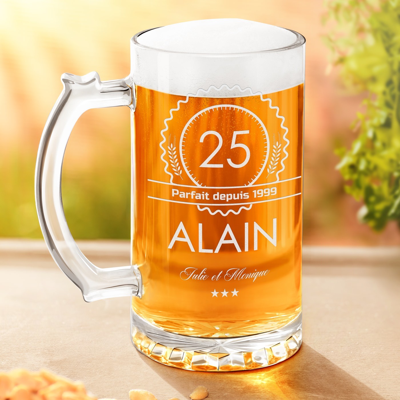 Vaso de cerveza personalizado Murrano para un cumpleaños número 25