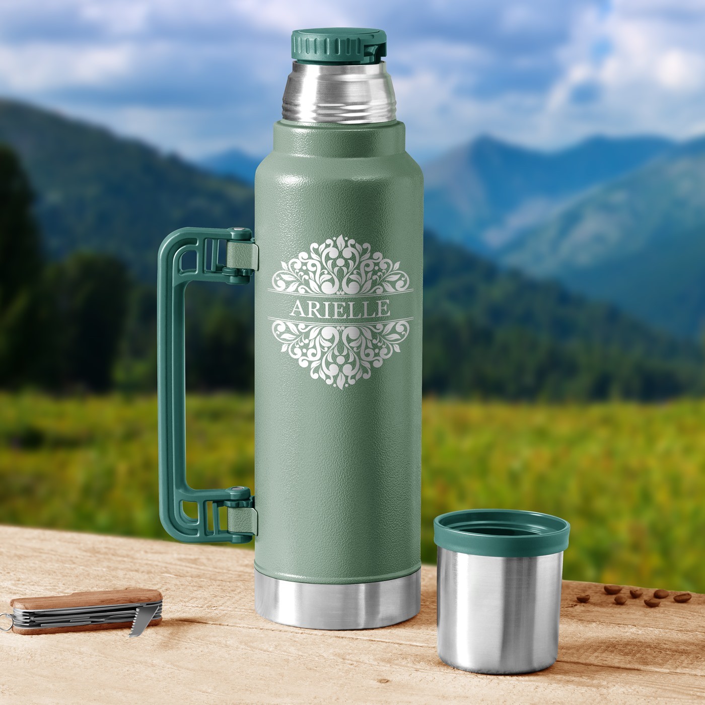 Termo verde personalizado para mujer - Regalo de Día de San Valentín