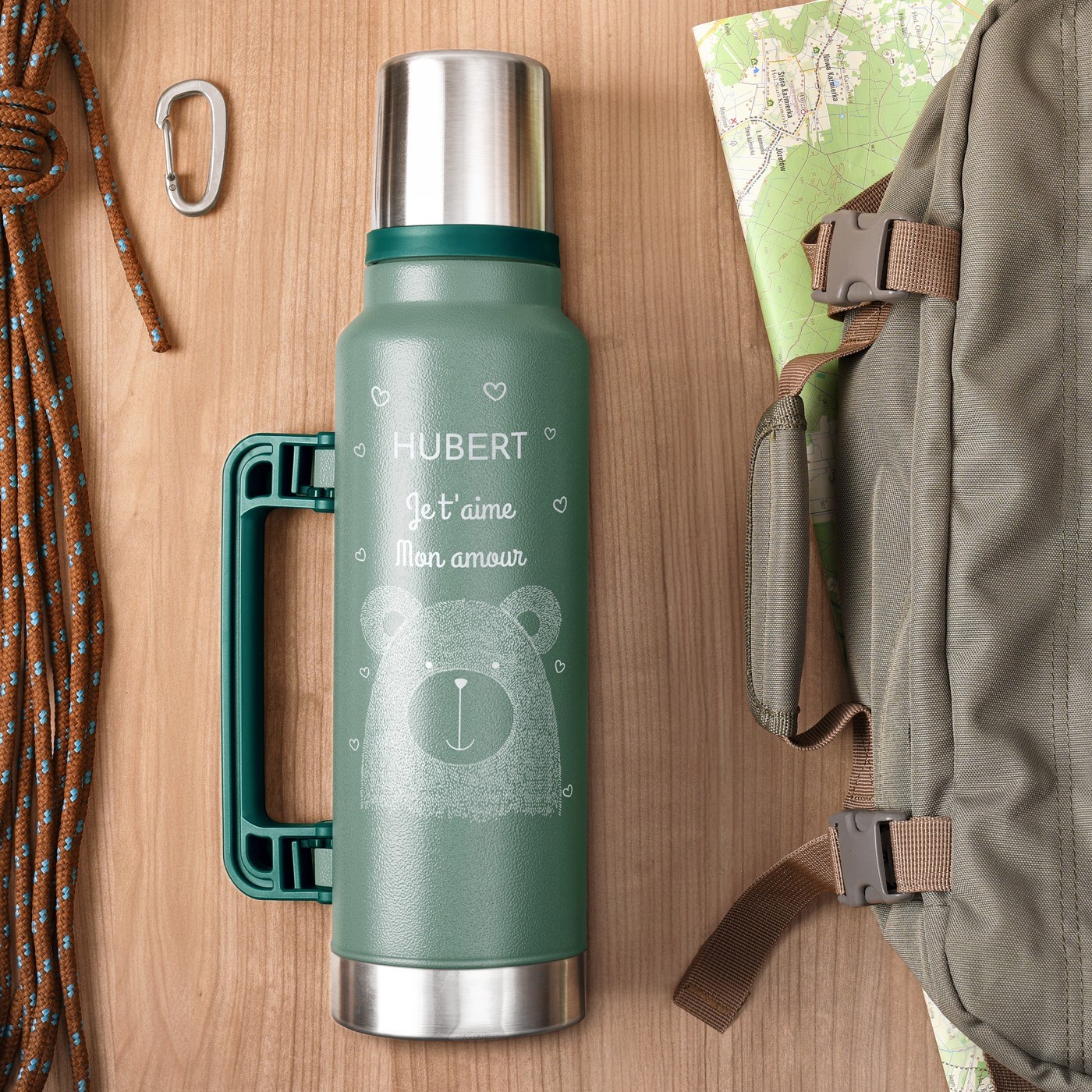 Termo verde personalizado para un prometido para el Día de San Valentín