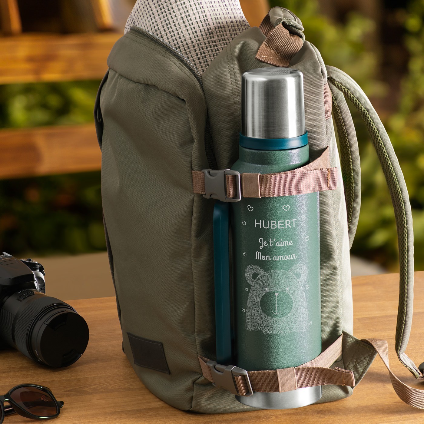 Termo verde personalizado para un prometido para el Día de San Valentín