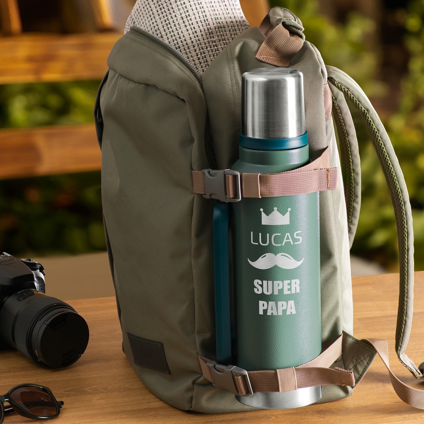 Termos verde personalizado para el Día del Padre