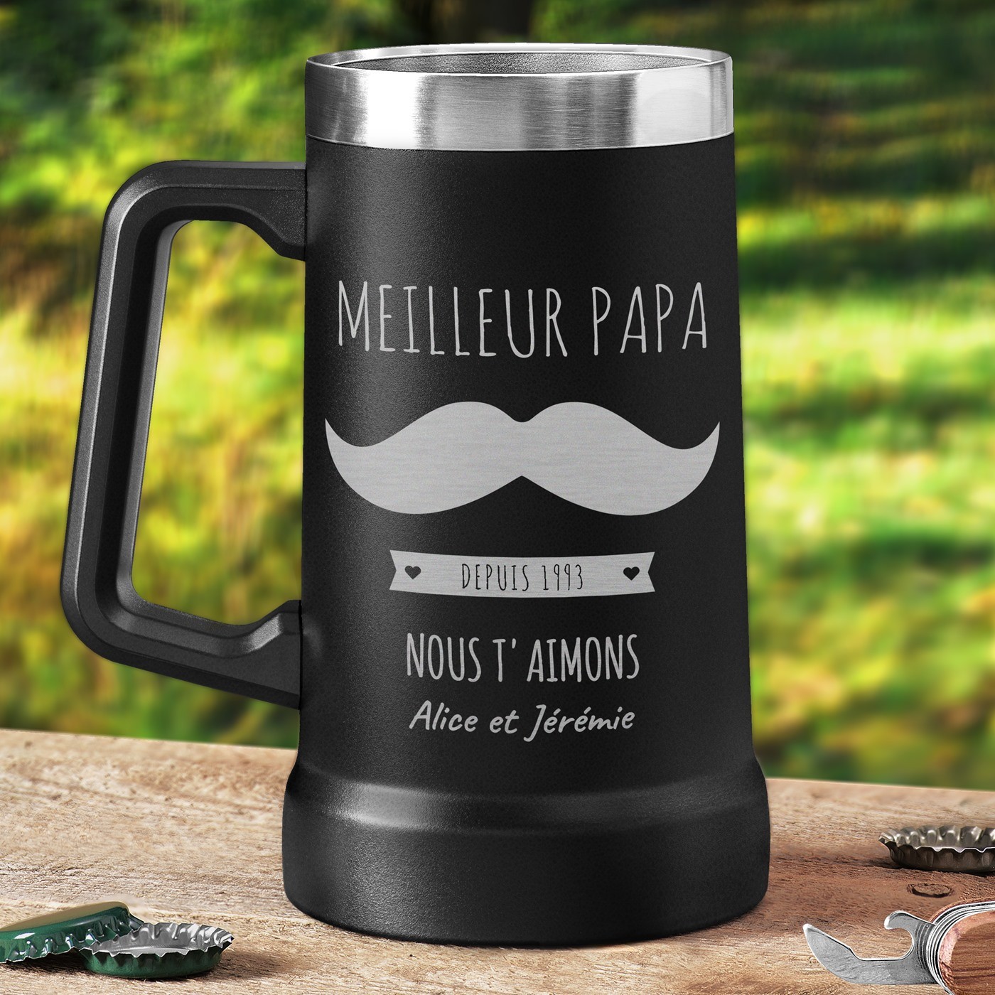 Vidrio de cerveza aislado Murrano - Negro con grabado personalizado