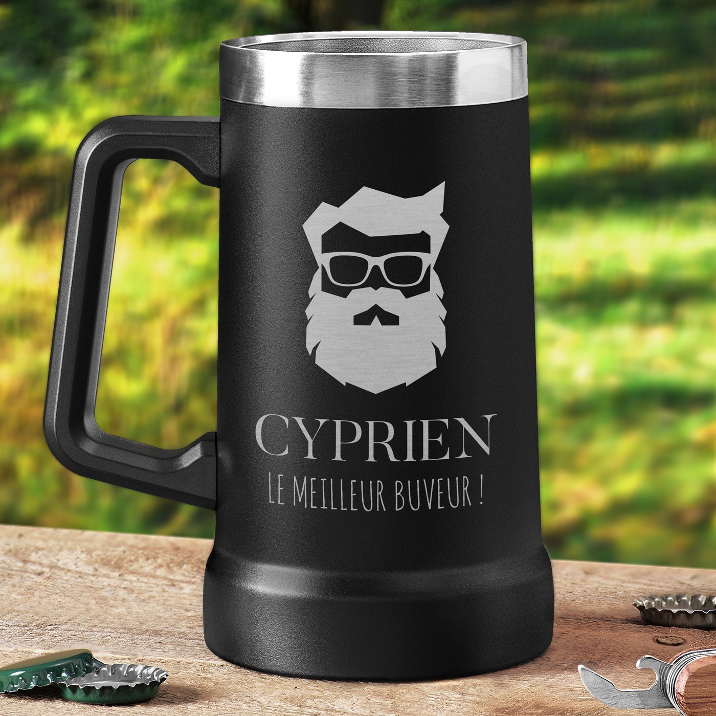 Taza de cerveza personalizada de acero inoxidable Murrano - Negra