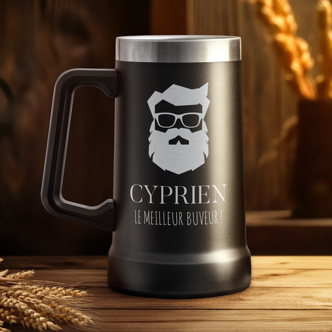 Taza de cerveza personalizada de acero inoxidable Murrano - Negra