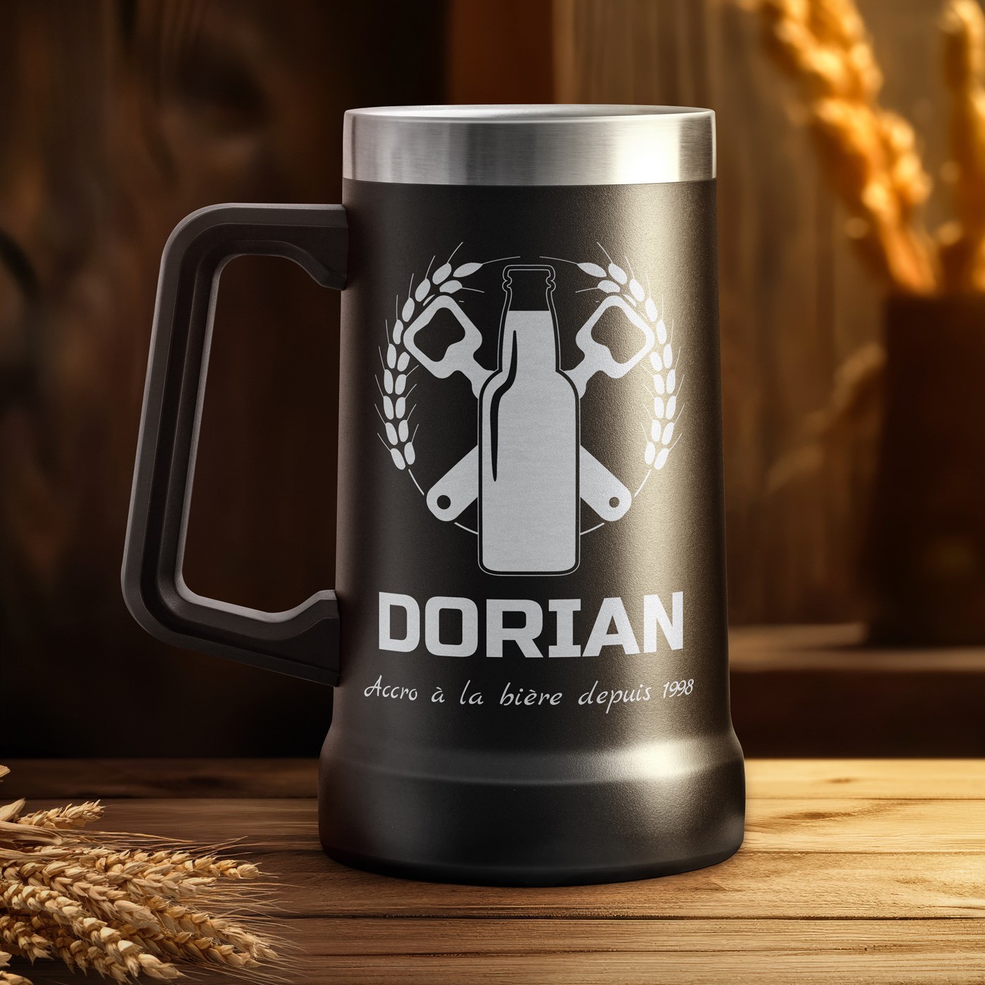 Vaso de cerveza aislado Murrano - Negro con grabado personalizado