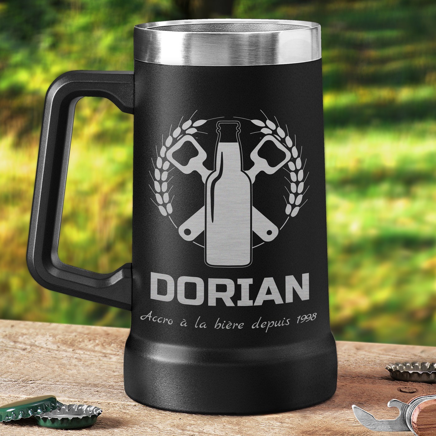 Vaso de cerveza aislado Murrano - Negro con grabado personalizado
