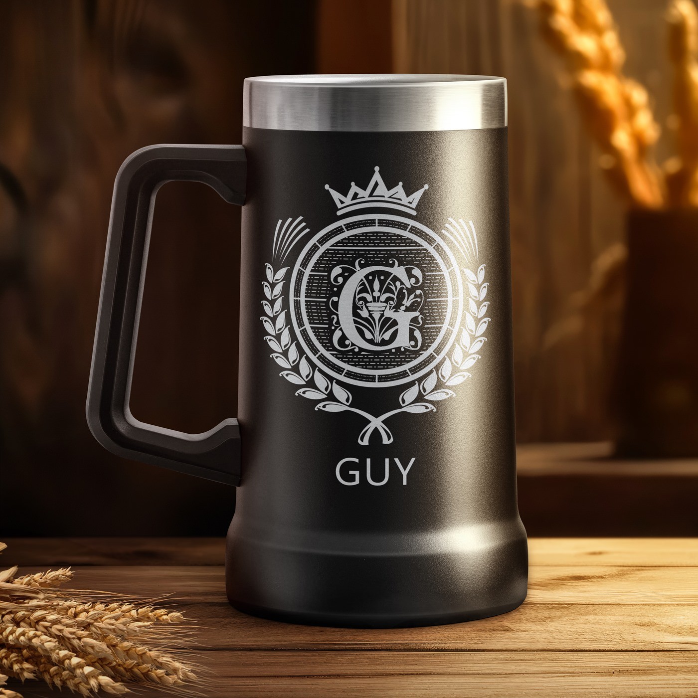 Vaso de cerveza aislante Murrano - Negro con grabado personalizado