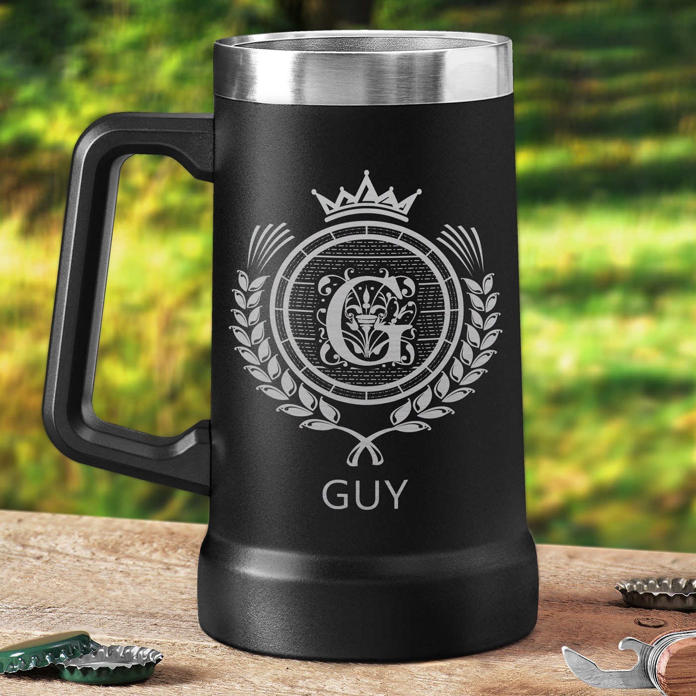 Vaso de cerveza aislante Murrano - Negro con grabado personalizado