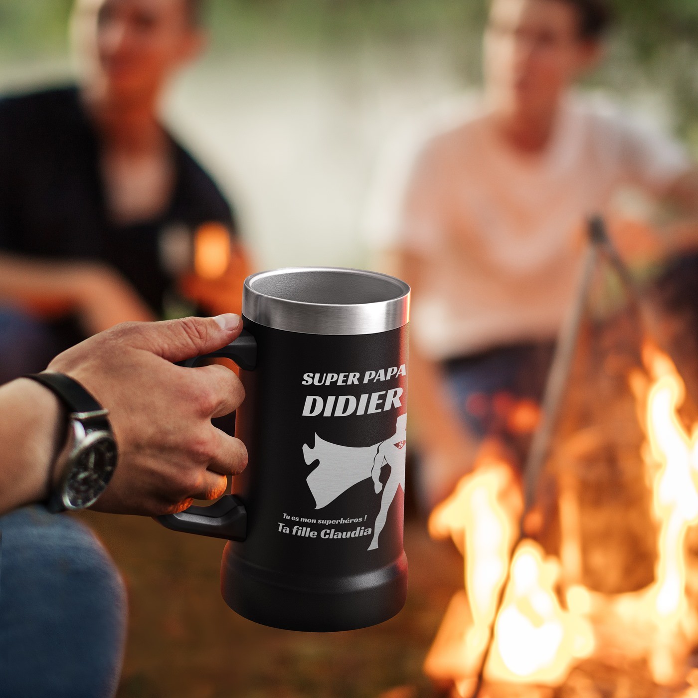Taza de cerveza personalizada de acero inoxidable negro para el Día del Padre