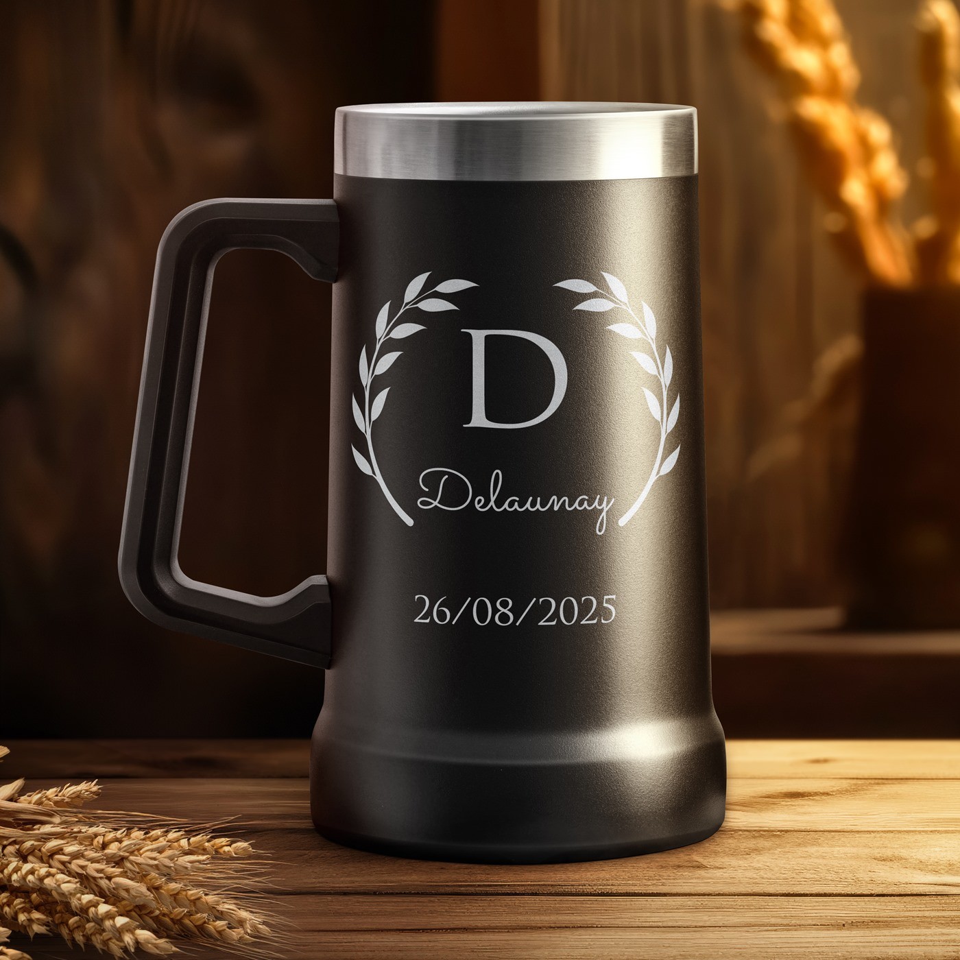 Mug de cerveza personalizado Murrano de acero inoxidable - Negro