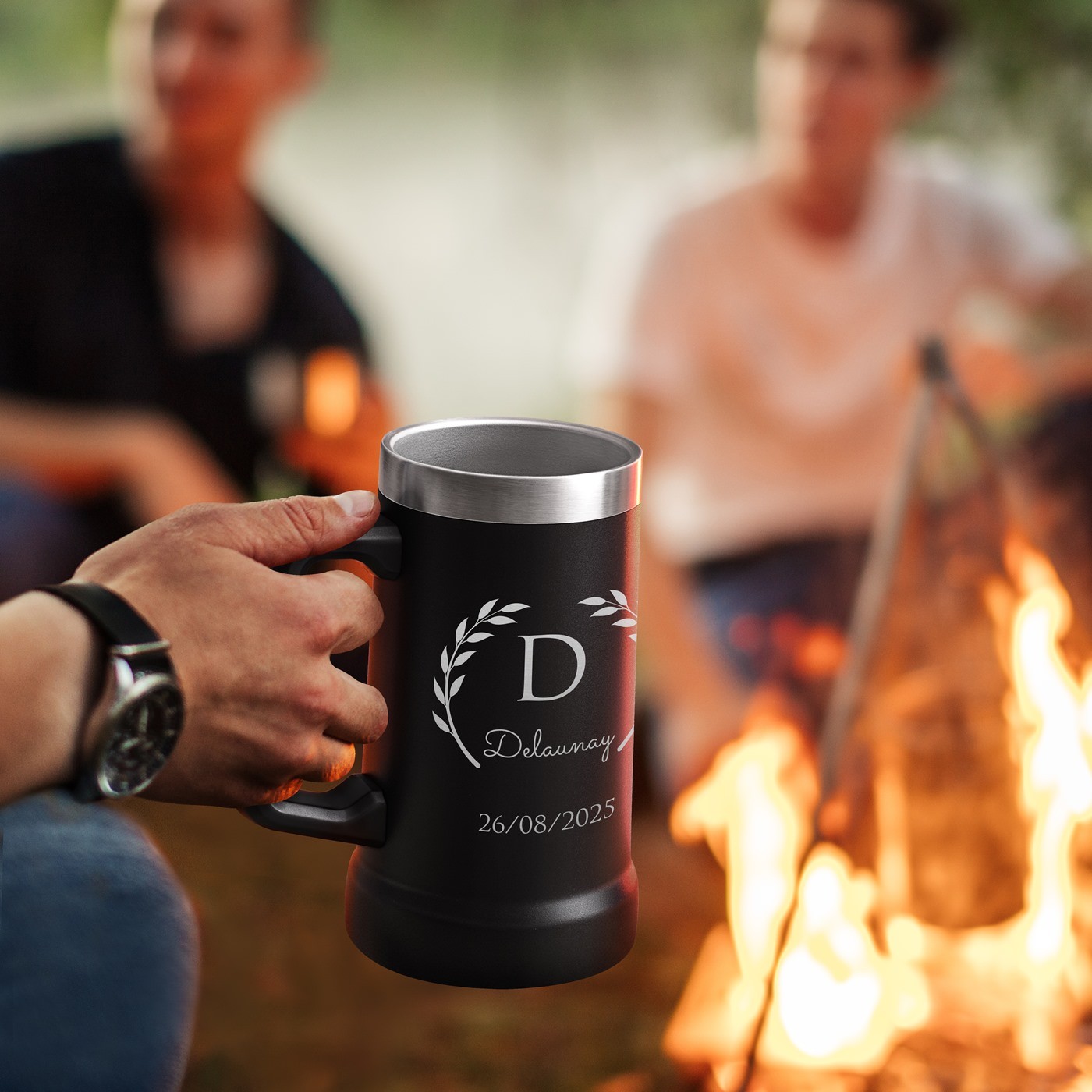 Mug de cerveza personalizado Murrano de acero inoxidable - Negro