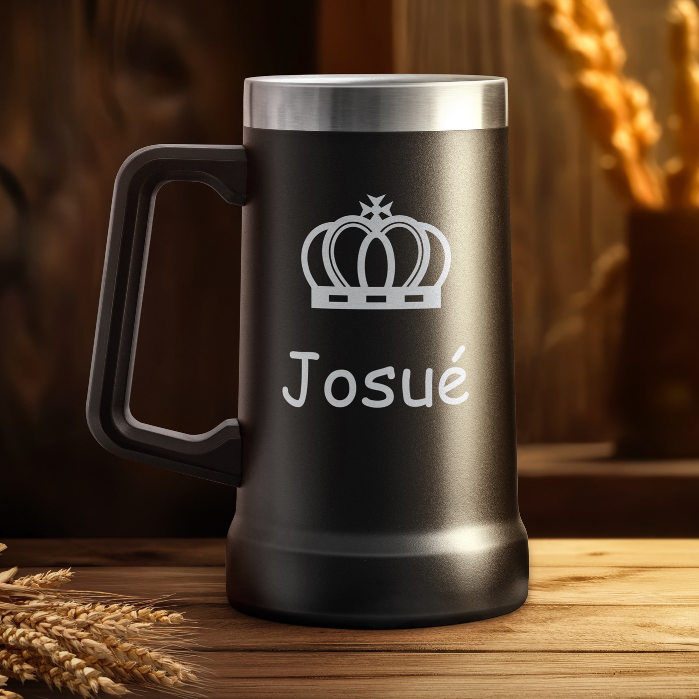 Vaso de cerveza aislante Murrano - Negro con grabado