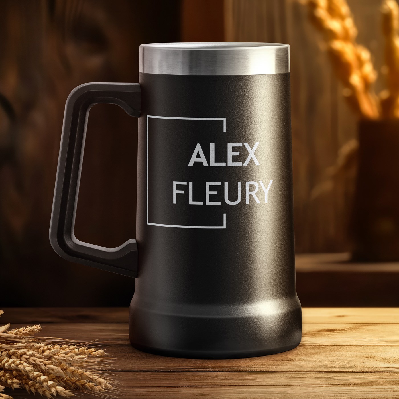 Taza de cerveza aislada Murrano - Negra con grabado personalizado