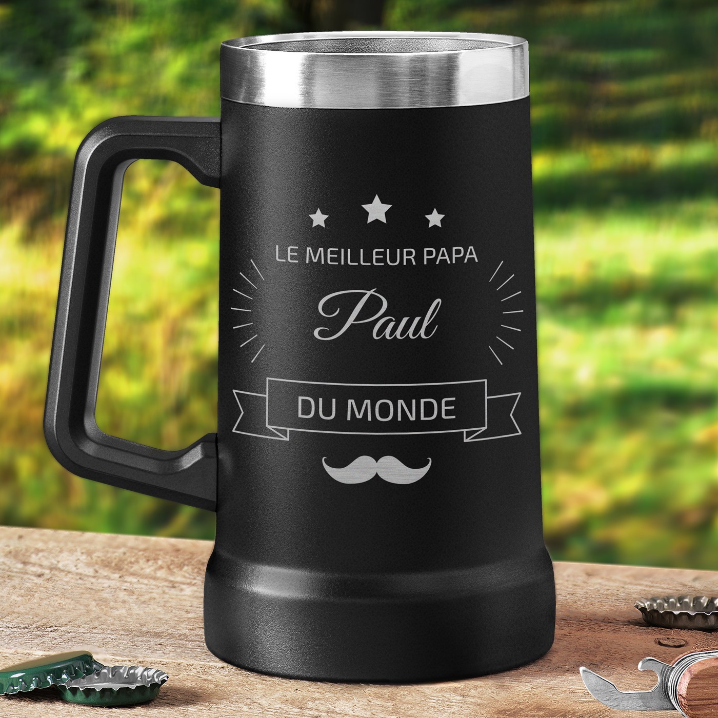 Taza de cerveza personalizada Murrano - Negra para el mejor papá