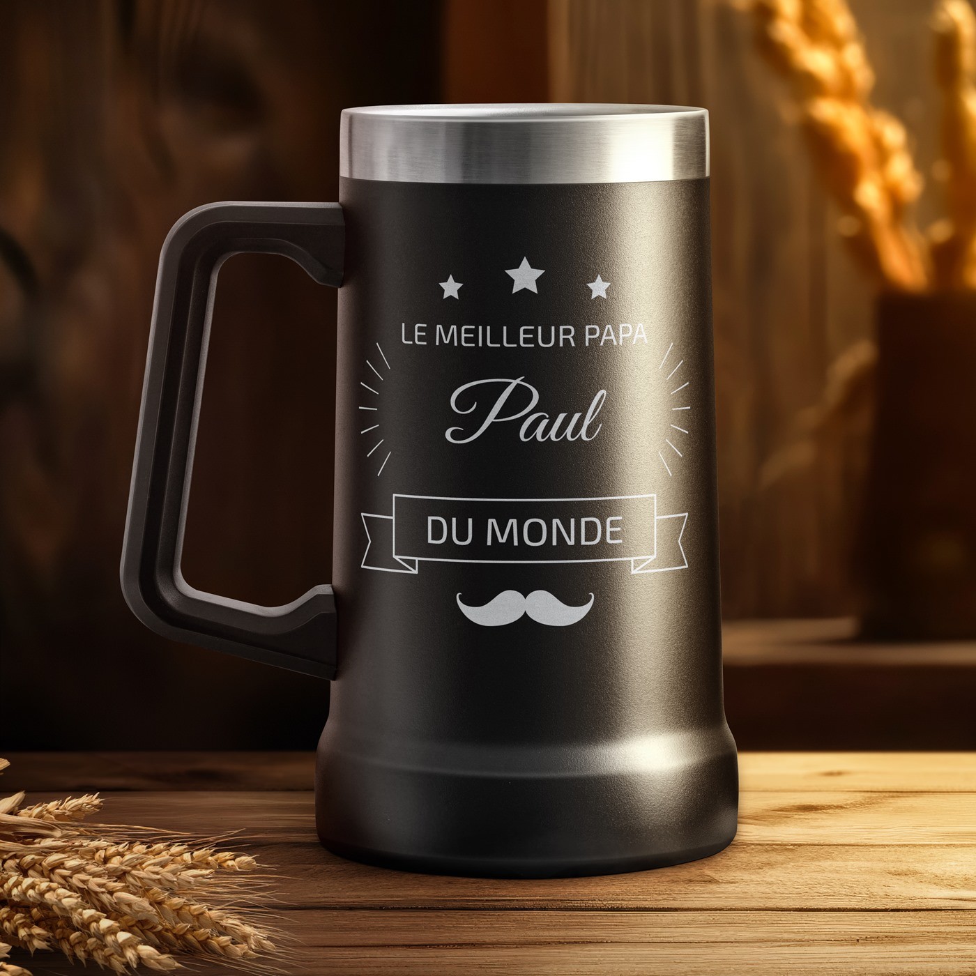 Taza de cerveza personalizada Murrano - Negra para el mejor papá