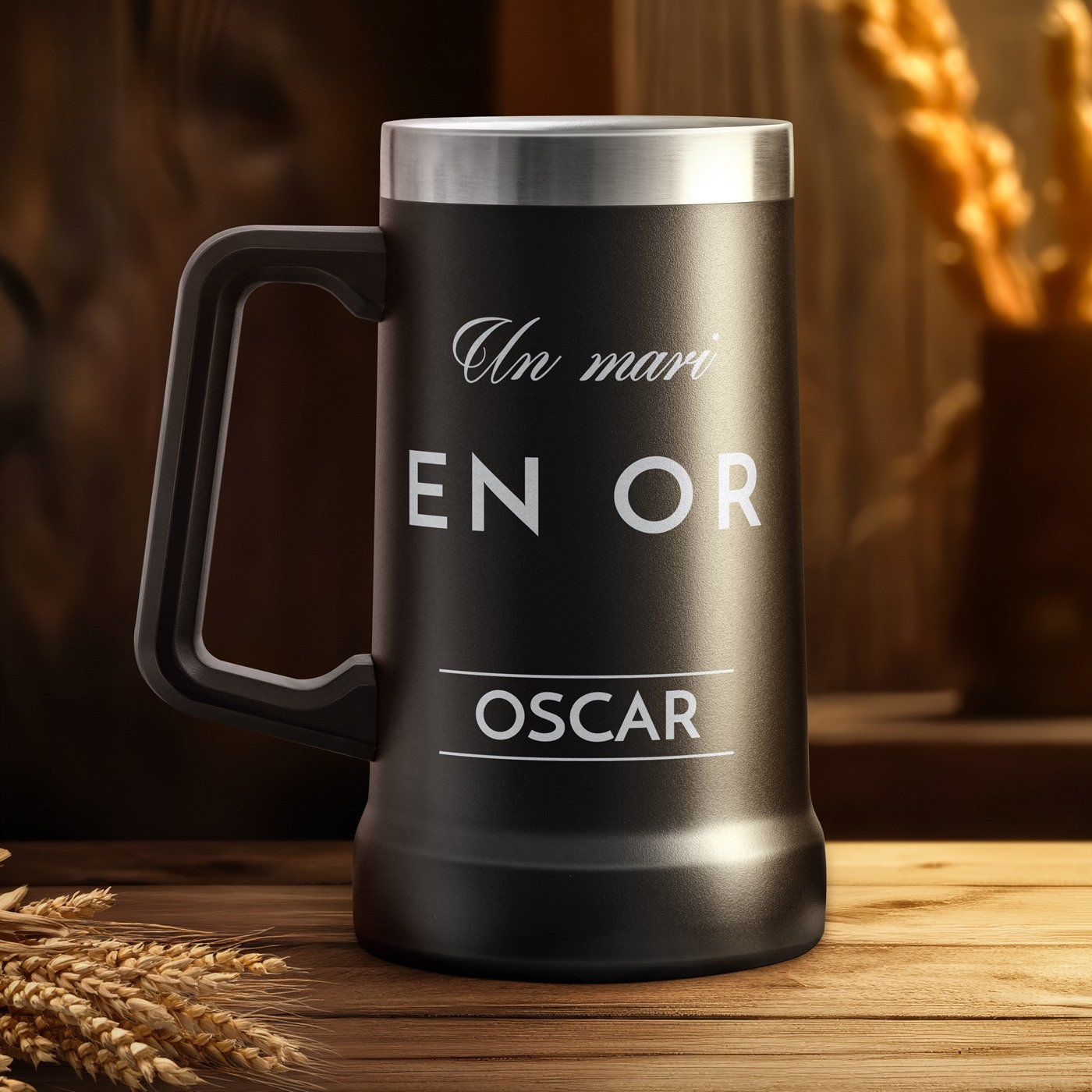 Tasse à bière personnalisée en acier inoxydable noir Murrano