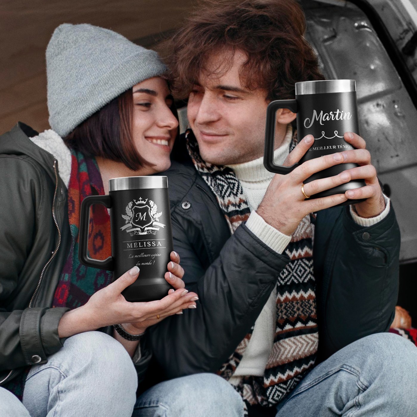 Vaso de cerveza aislado Murrano - Negro con grabado personalizado