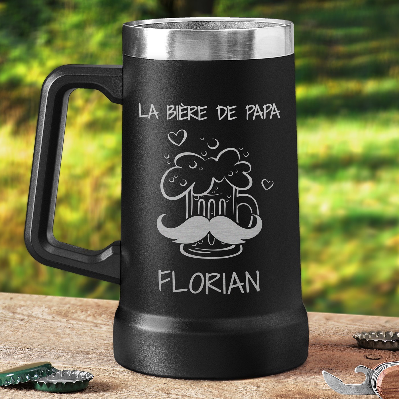 Vaso de cerveza aislante personalizado Murrano - Negro para el cumpleaños de papá