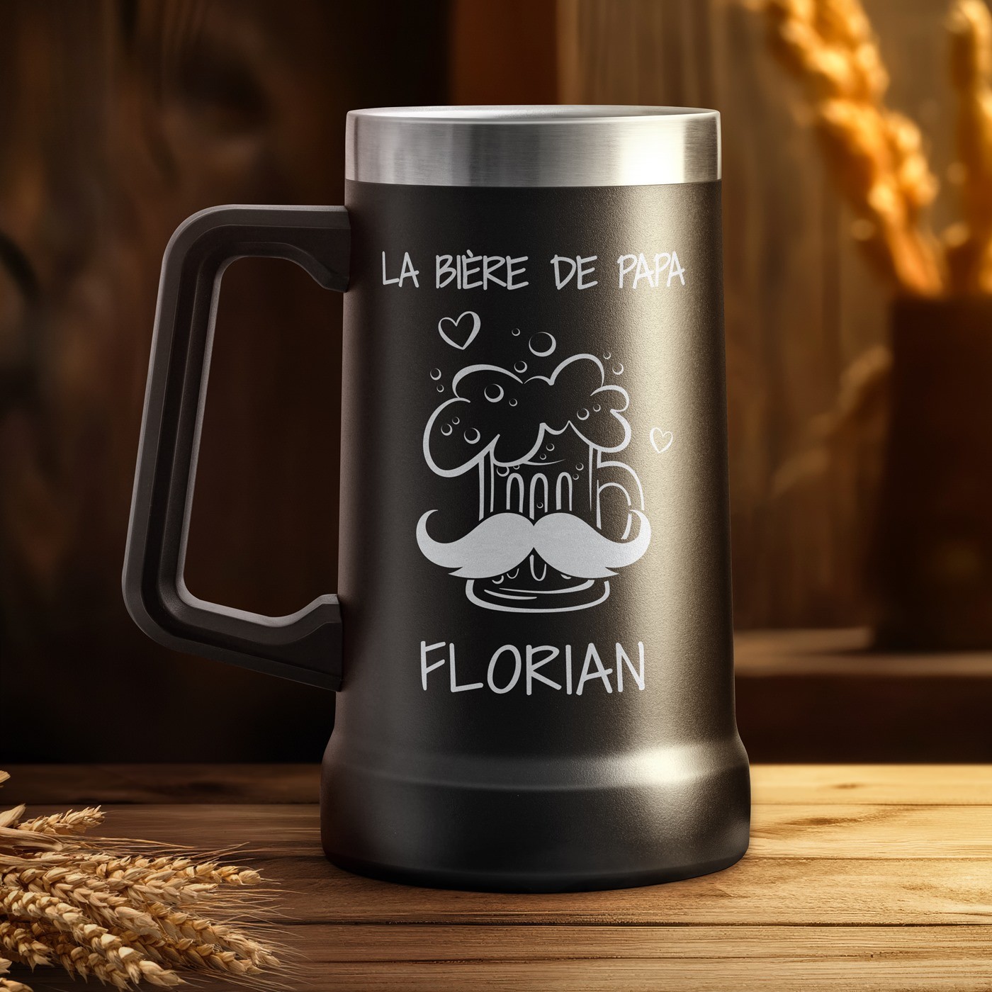 Vaso de cerveza aislante personalizado Murrano - Negro para el cumpleaños de papá