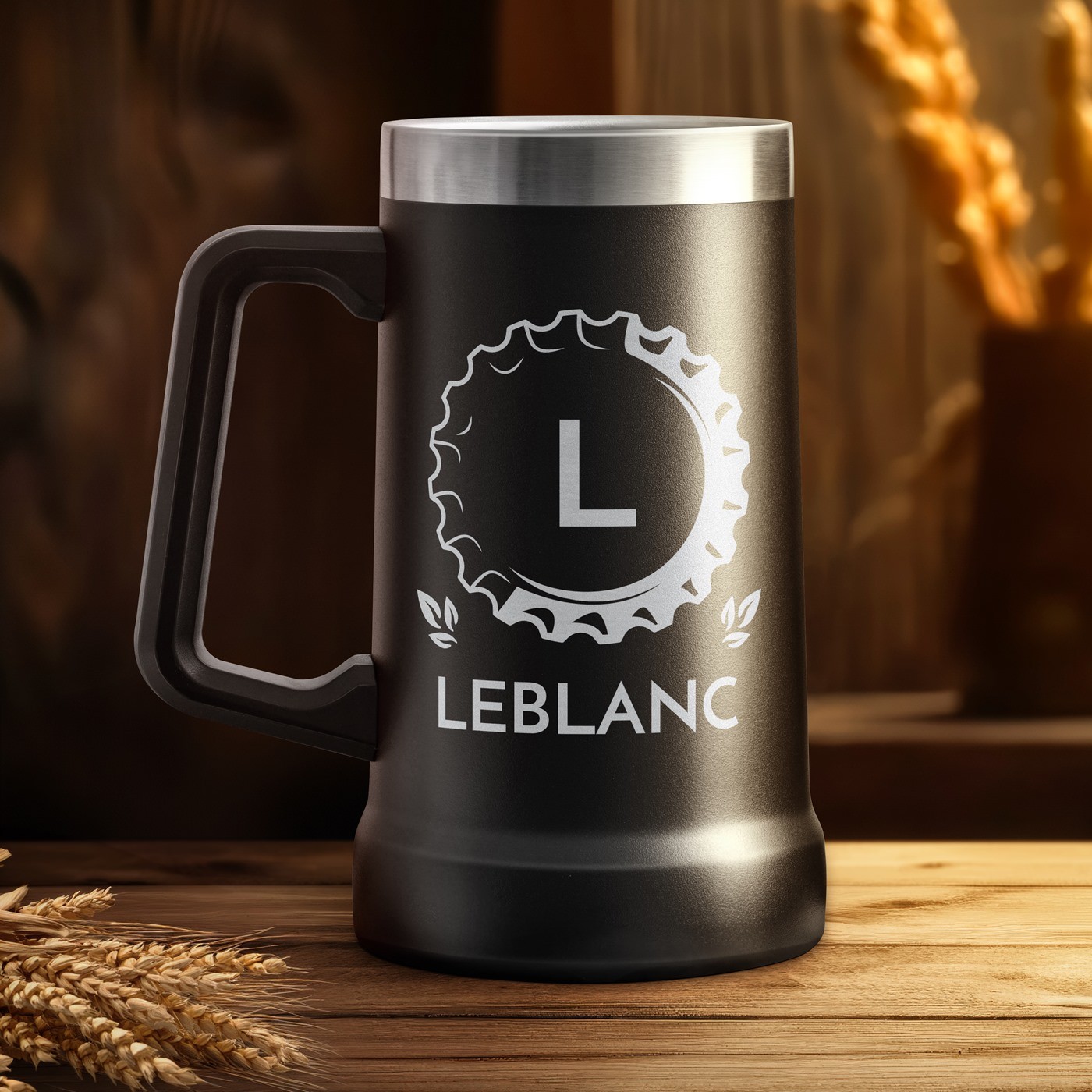 Taza de cerveza aislada Murrano - Negra con grabado personalizado