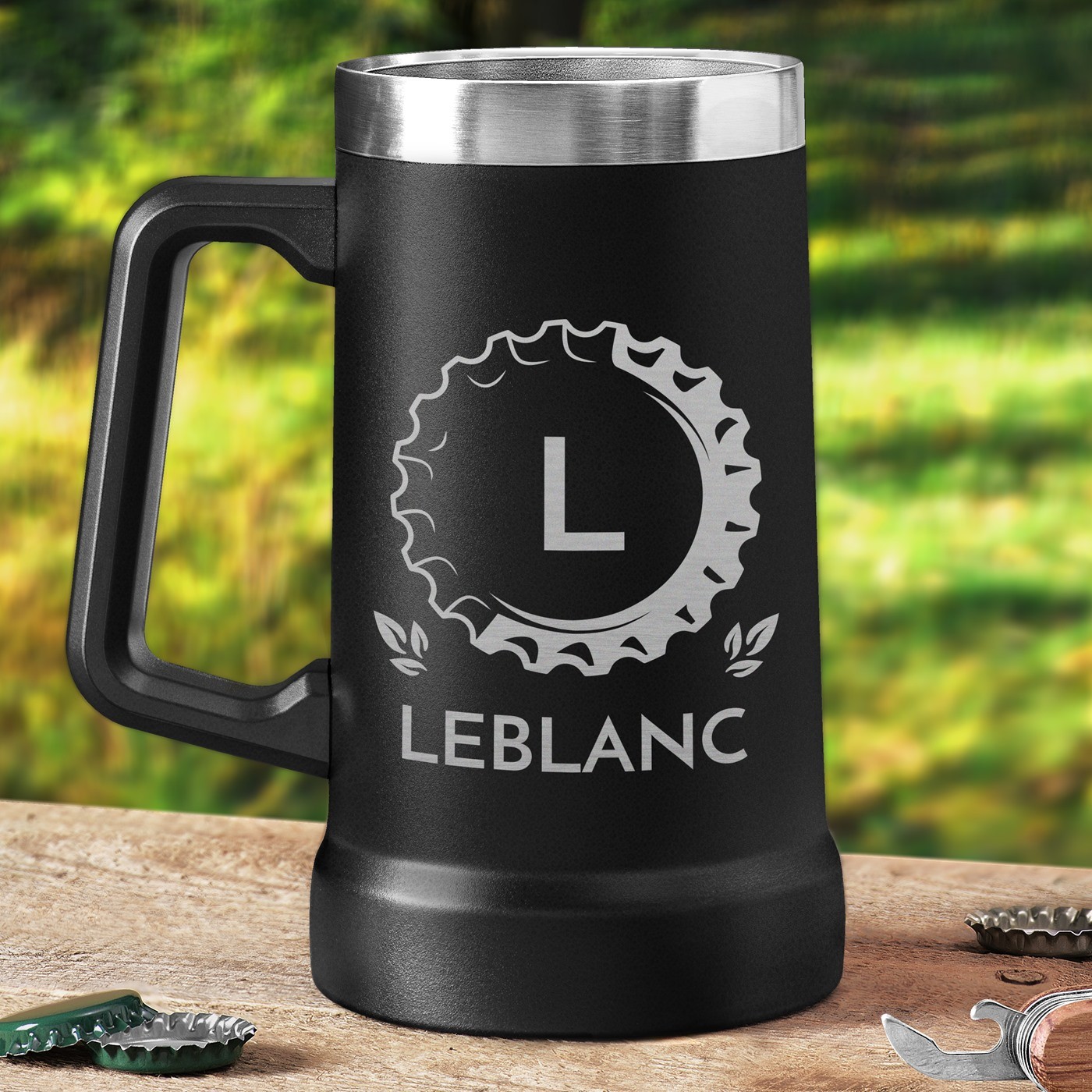 Taza de cerveza aislada Murrano - Negra con grabado personalizado