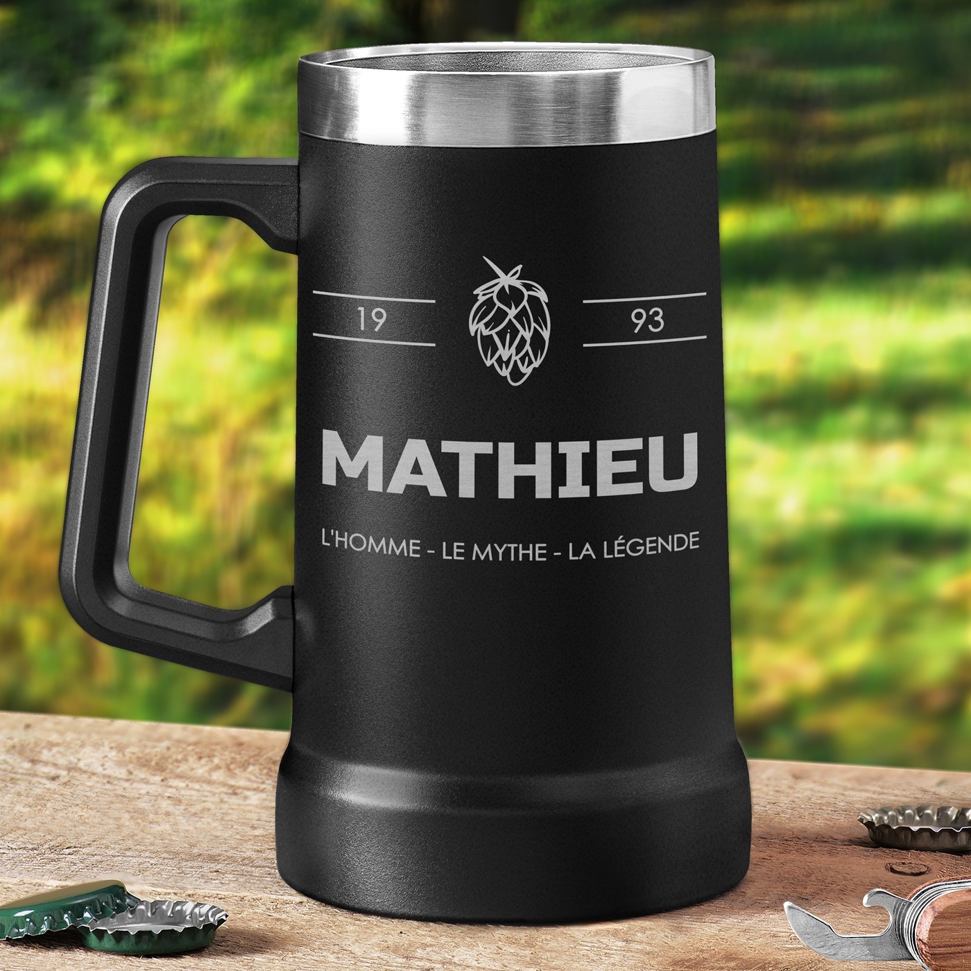 Taza de cerveza personalizada de acero inoxidable Murrano - Negra