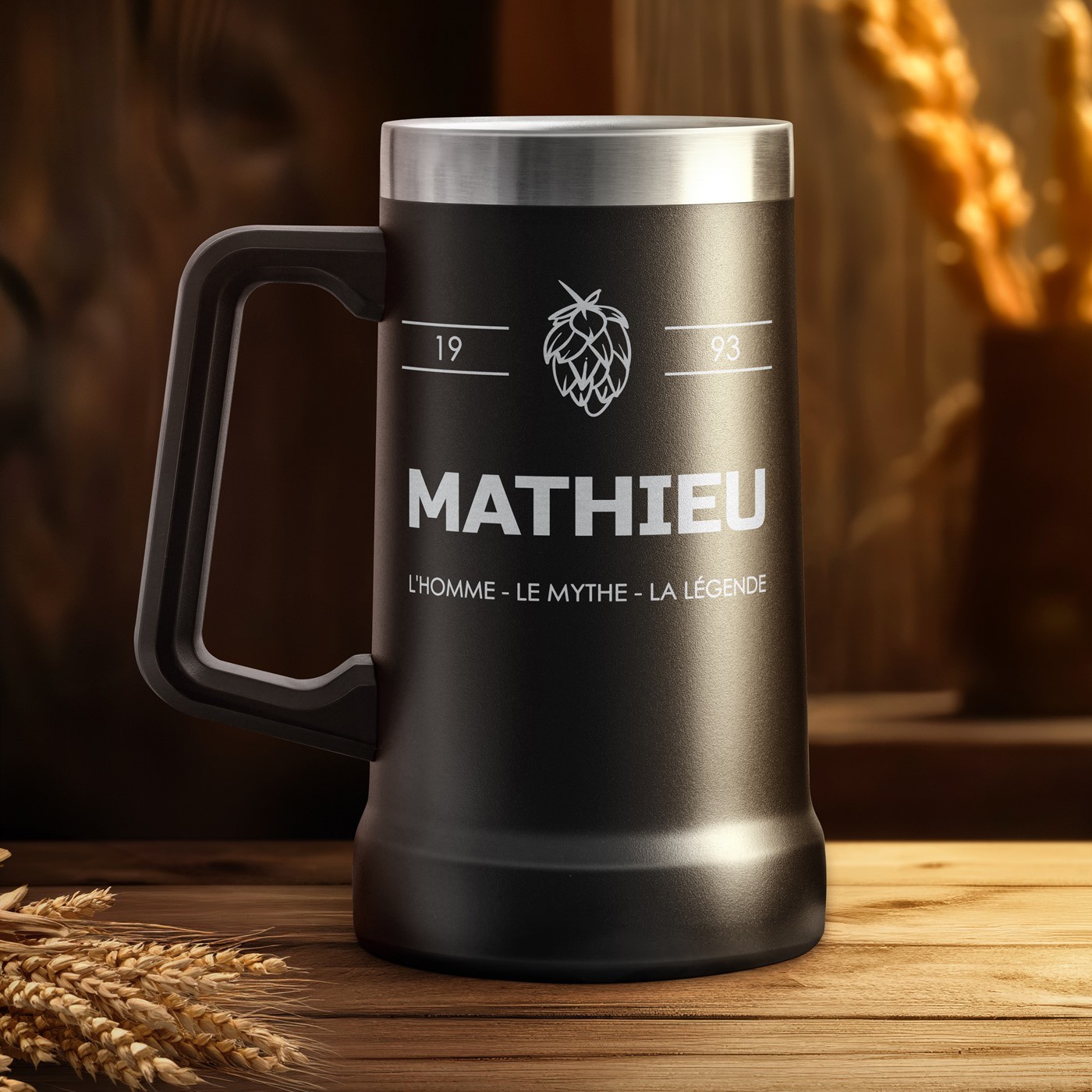 Taza de cerveza personalizada de acero inoxidable Murrano - Negra