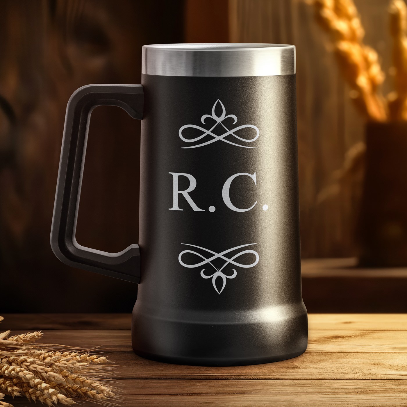 Vaso de cerveza aislante Murrano - Negro con grabado personalizado
