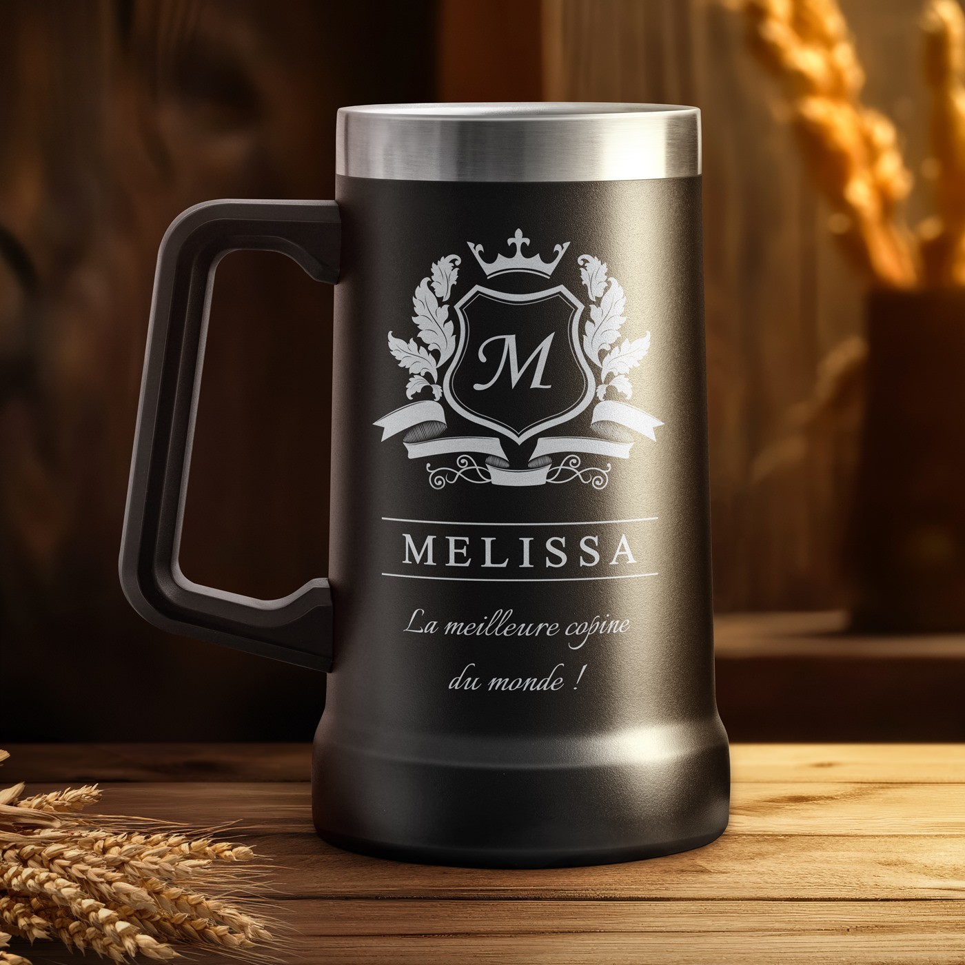 Vaso de cerveza aislado Murrano - Negro con grabado personalizado