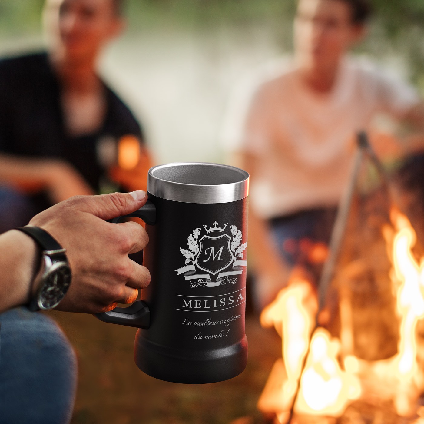 Vaso de cerveza aislado Murrano - Negro con grabado personalizado
