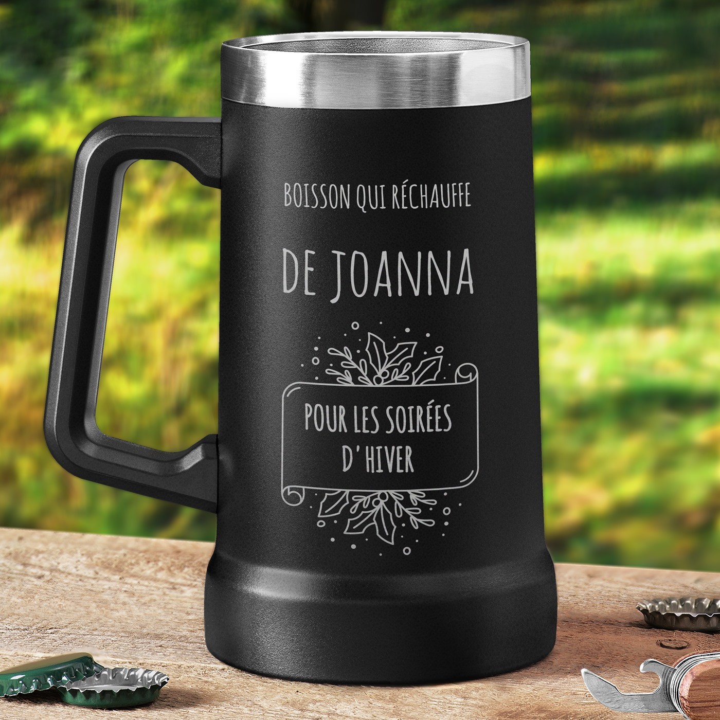 Taza de cerveza aislada Murrano personalizada - Negra para mujer en Navidad