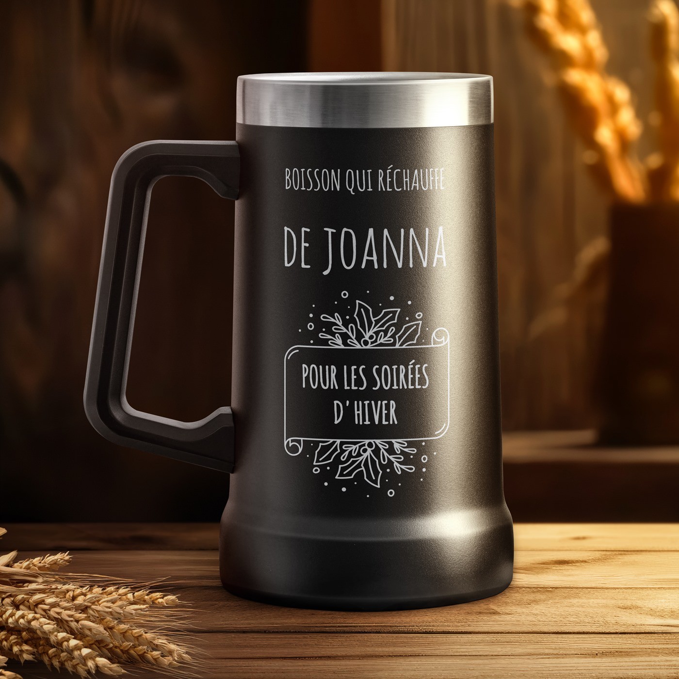 Taza de cerveza aislada Murrano personalizada - Negra para mujer en Navidad