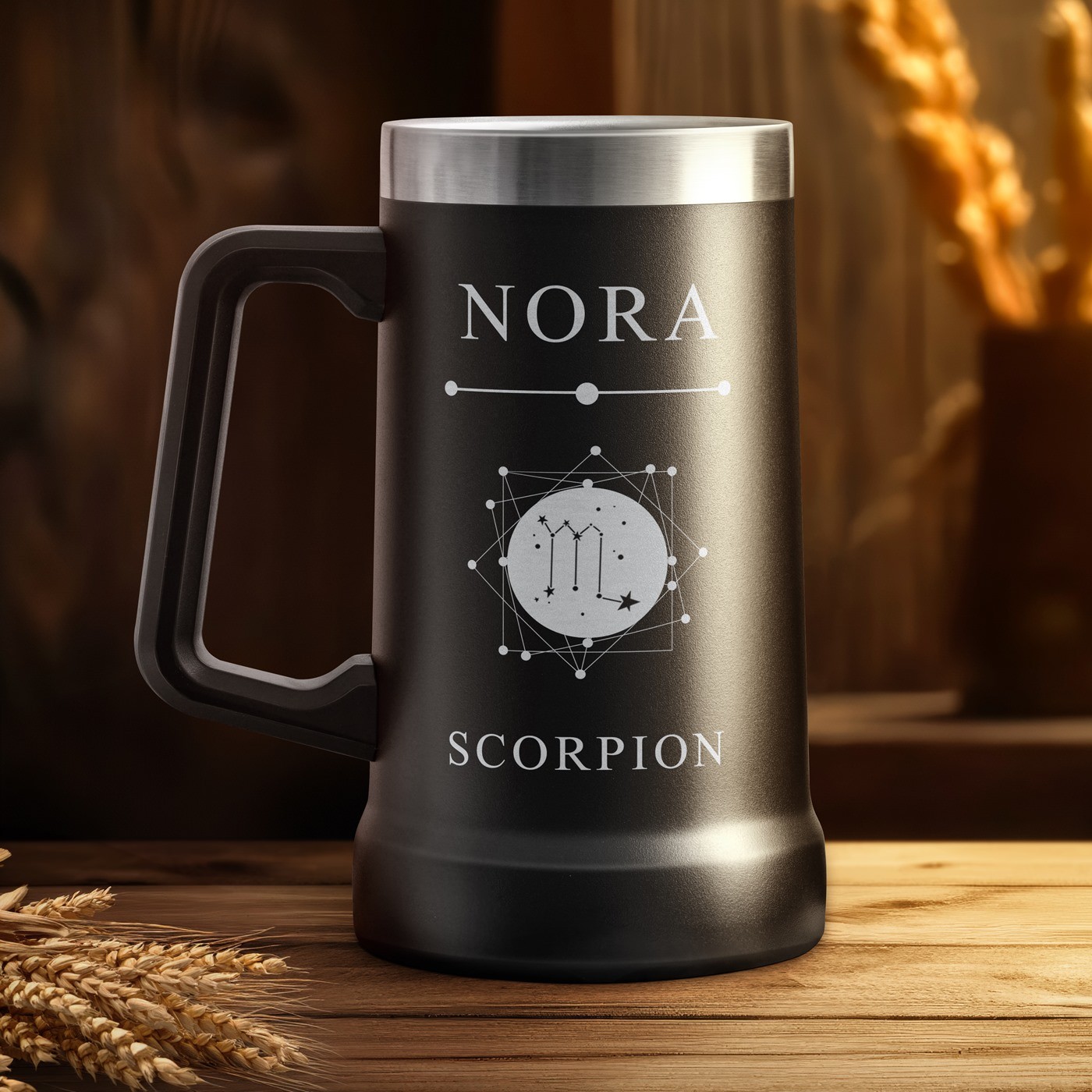 Taza de cerveza aislada Murrano - Negra con grabado personalizado para el cumpleaños de una hermana