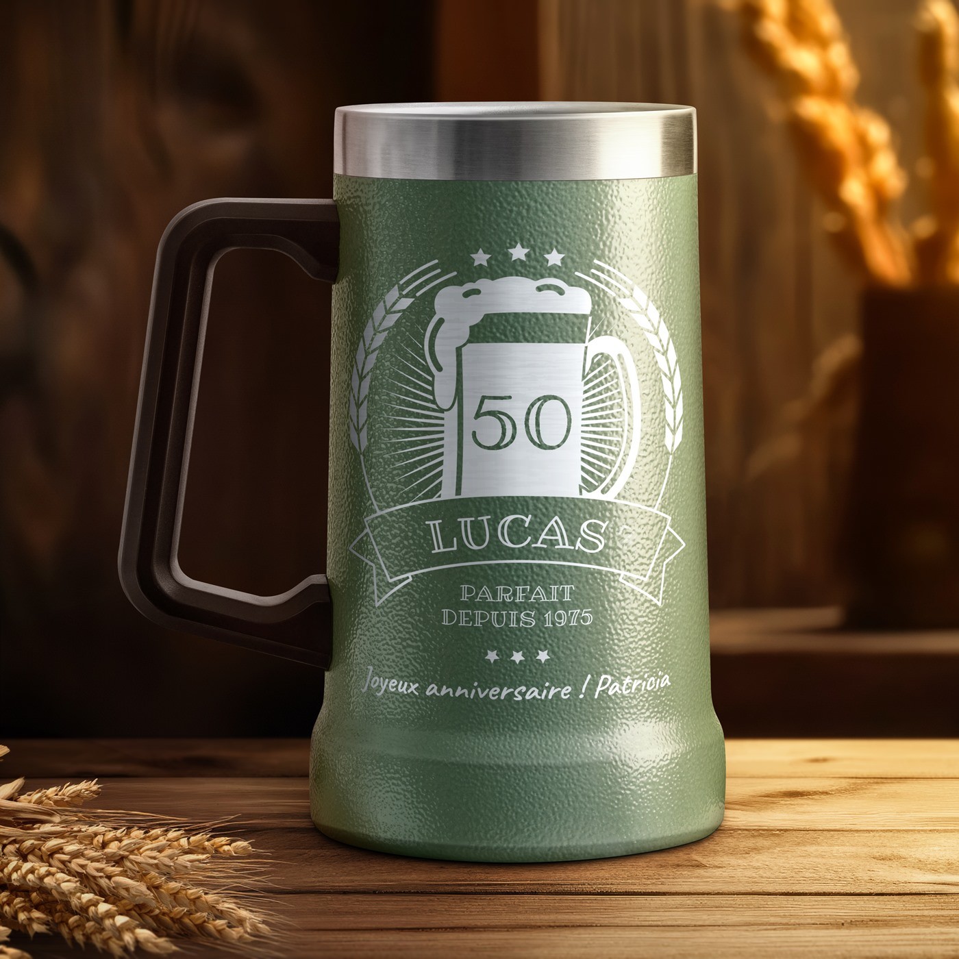 Mug de cerveza aislante de acero inoxidable personalizado - Verde