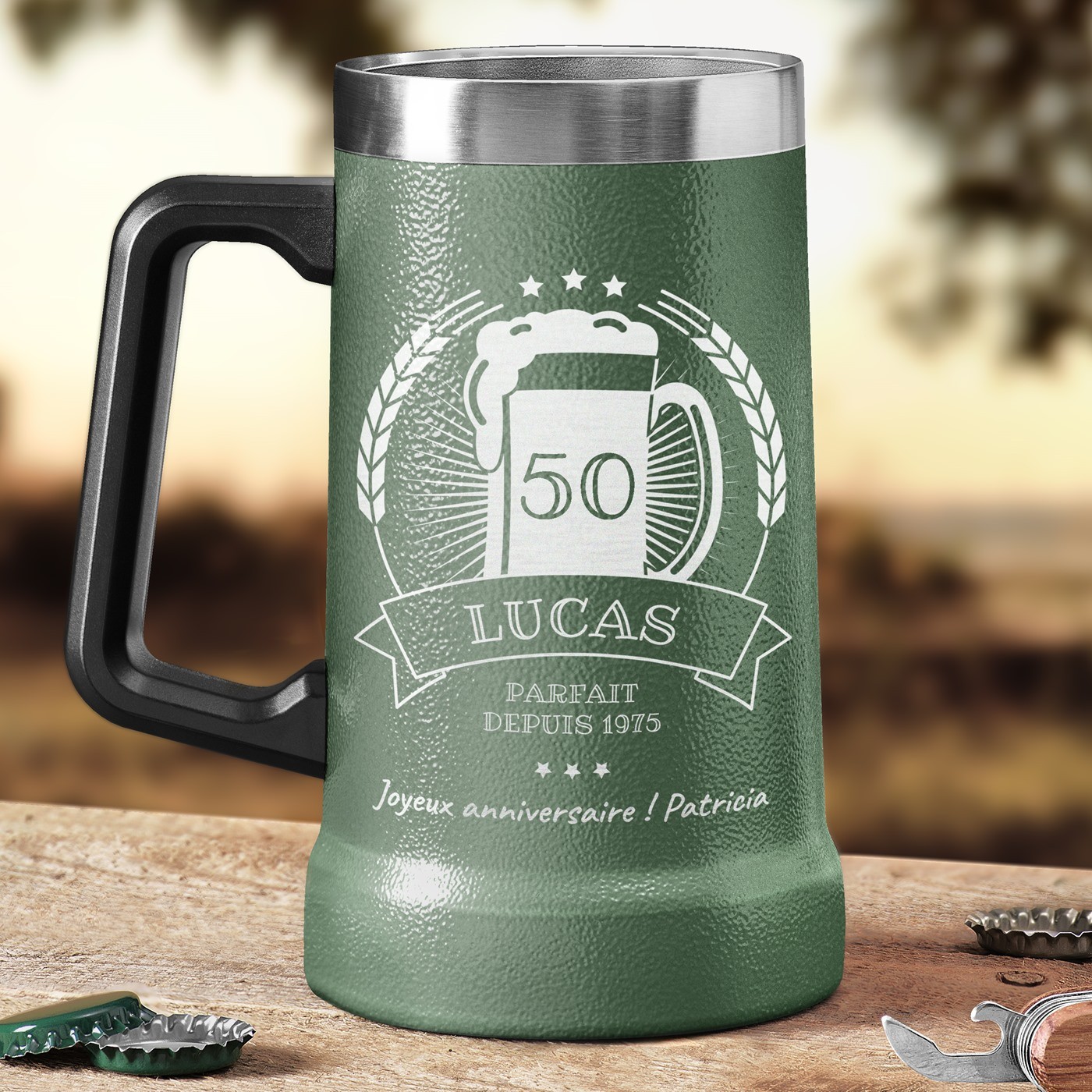 Mug de cerveza aislante de acero inoxidable personalizado - Verde