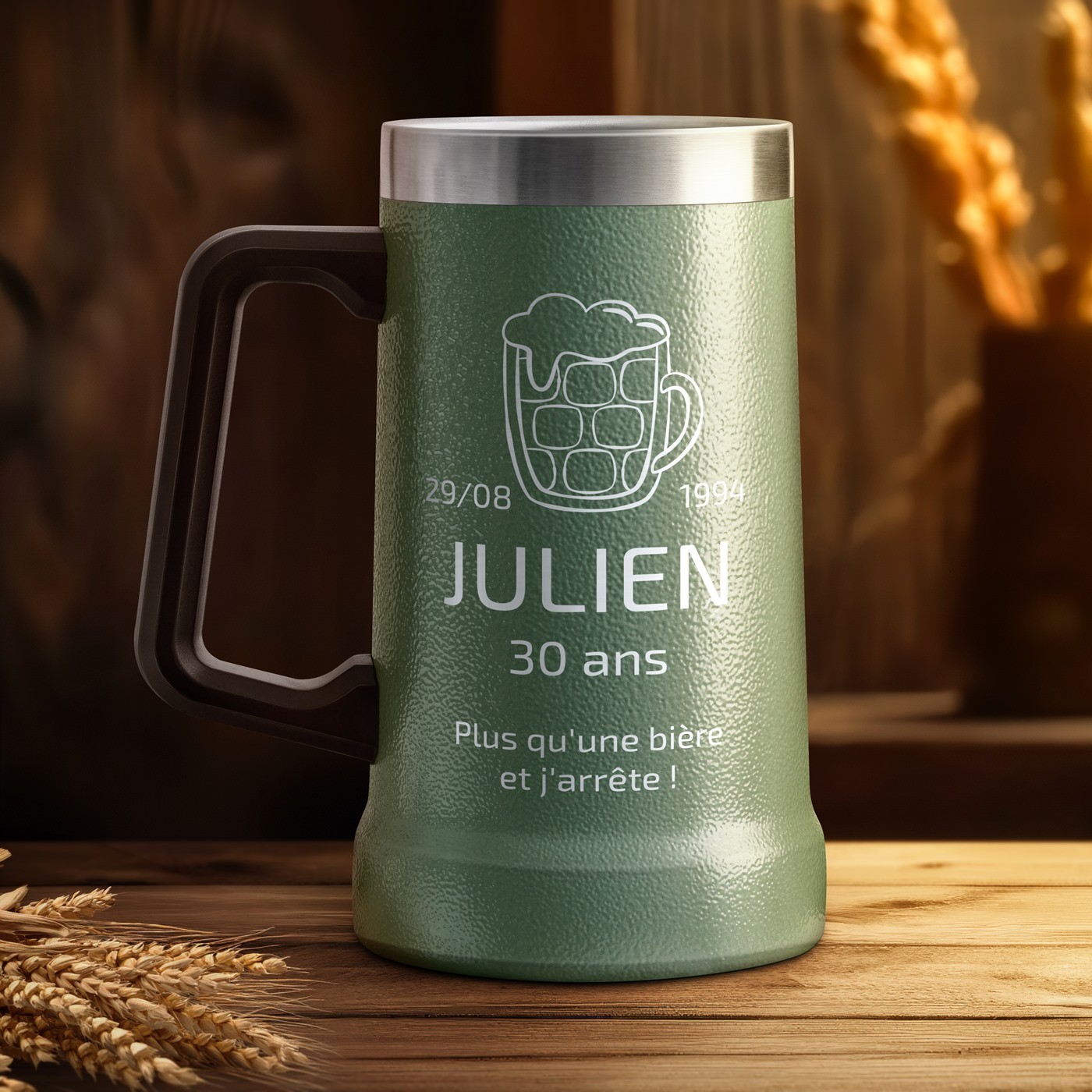 Taza de cerveza aislante de acero inoxidable personalizada - Verde