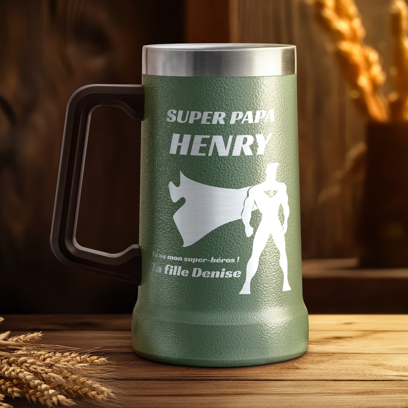 Taza de cerveza aislada Murrano - Vaso verde personalizado para el Día del Padre