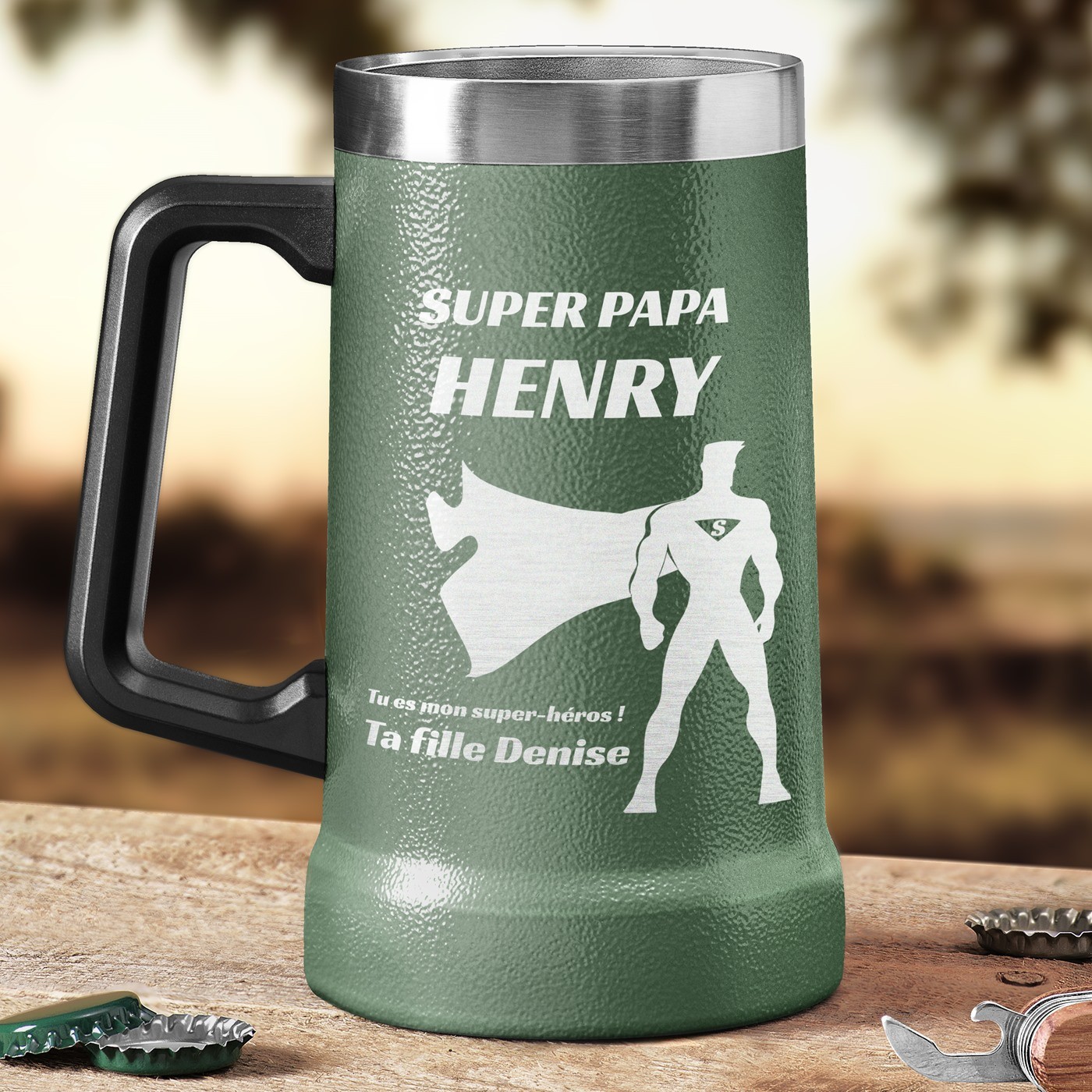 Taza de cerveza aislada Murrano - Vaso verde personalizado para el Día del Padre