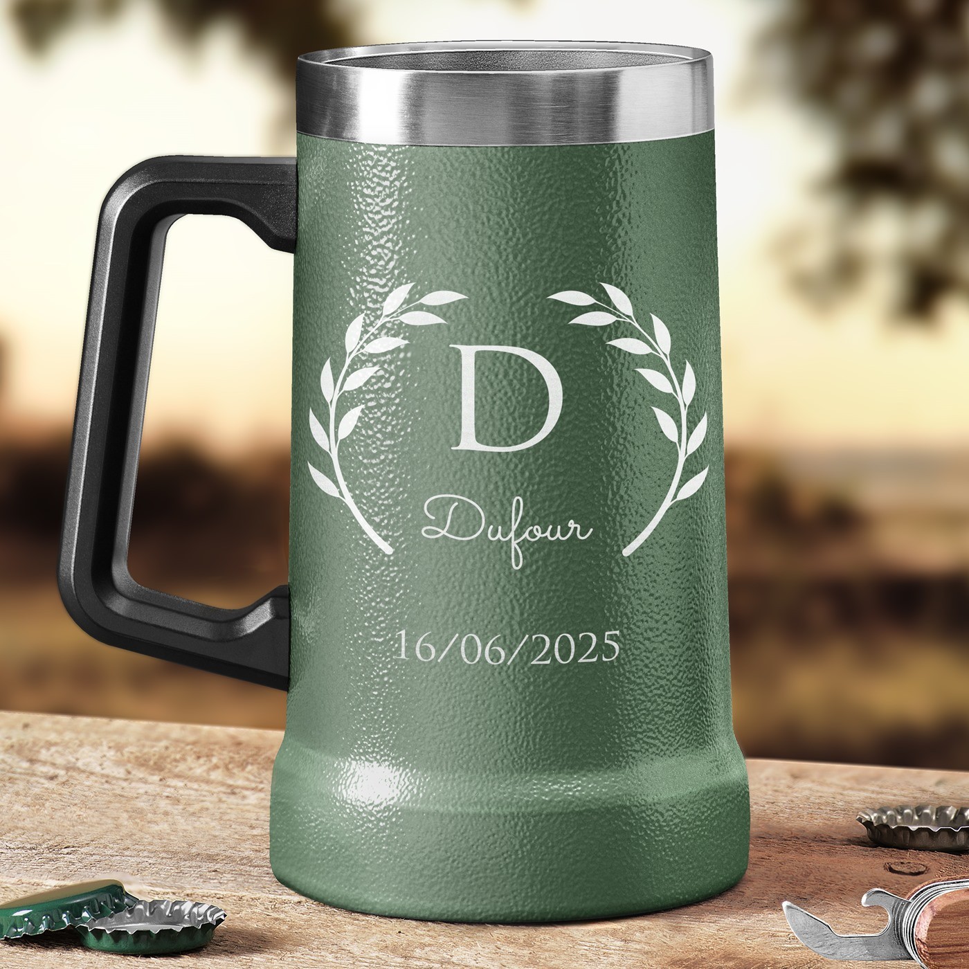 Taza de cerveza Murrano aislada - Vaso verde personalizado para cumpleaños o Día de San Valentín