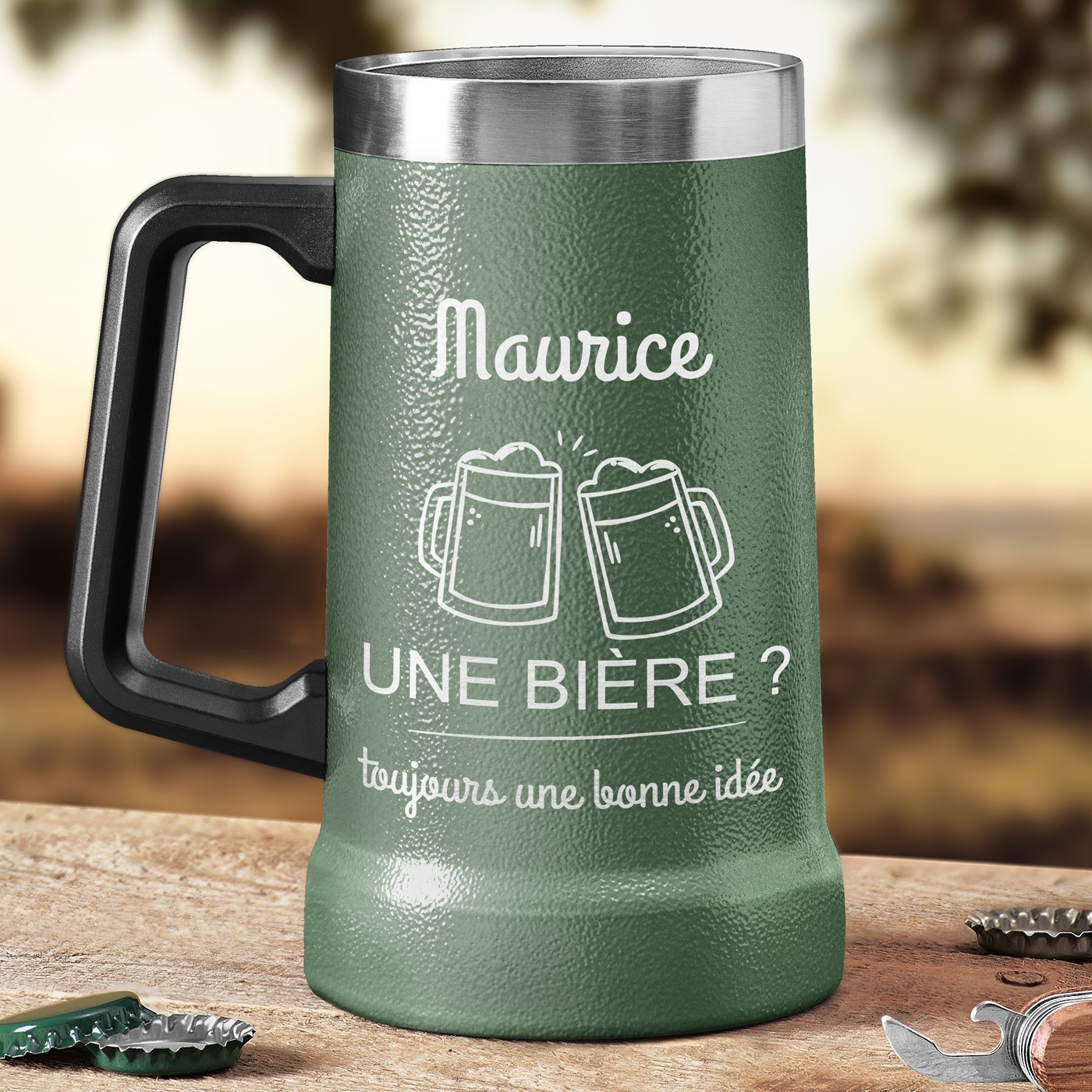 Taza de cerveza personalizada de acero inoxidable verde
