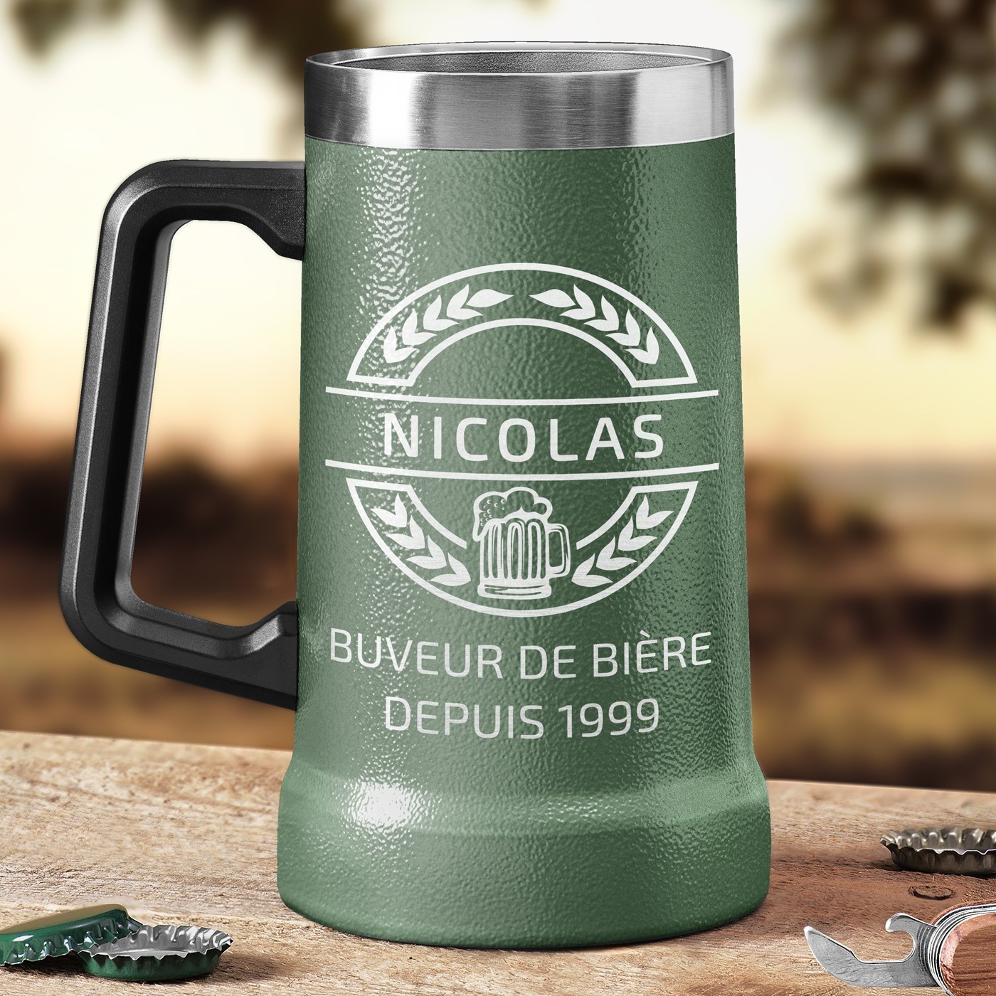 Copo de cerveza aislado Murrano - Verde con grabado personalizado para el cumpleaños de un hermano