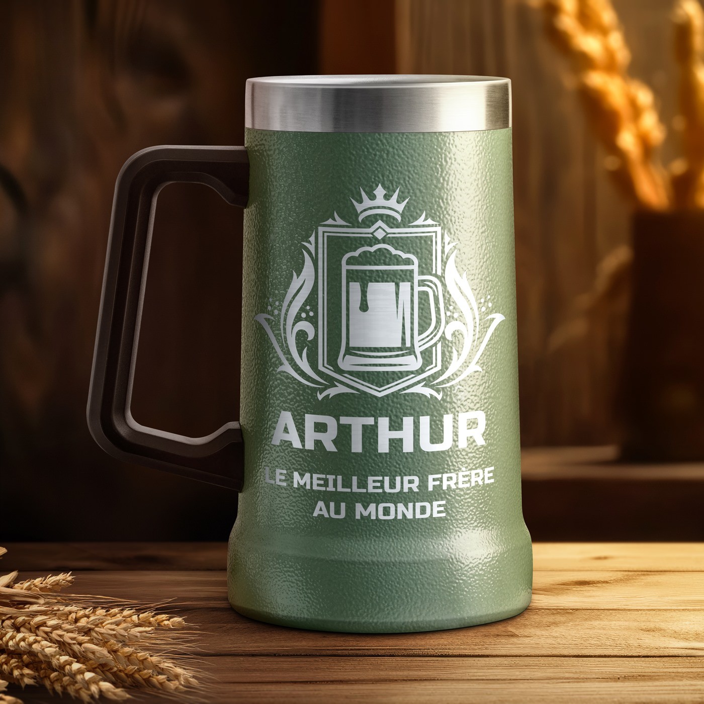 Vaso de cerveza aislante Murrano - Verde personalizado para el cumpleaños de un mejor hermano