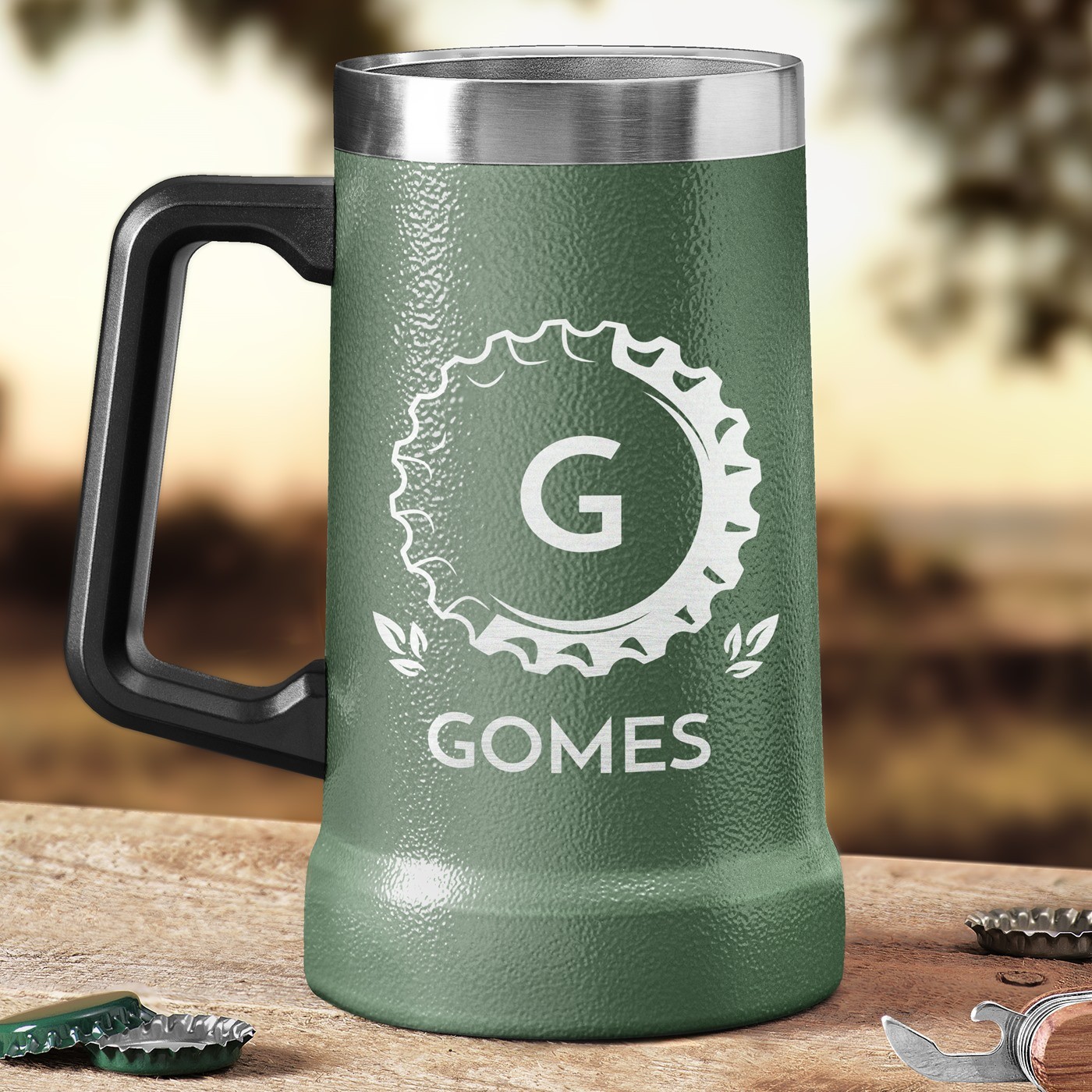 Taza de cerveza aislada Murrano - Verde con grabado personalizado para hombres