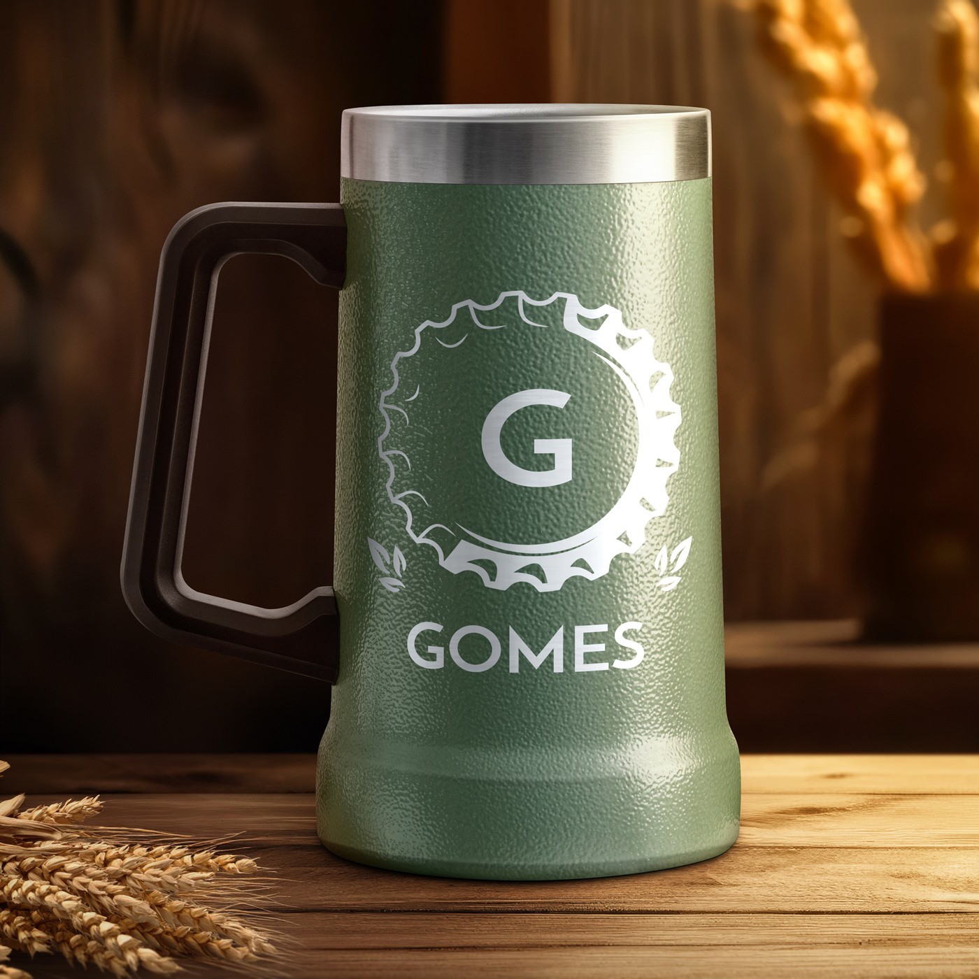 Taza de cerveza aislada Murrano - Verde con grabado personalizado para hombres